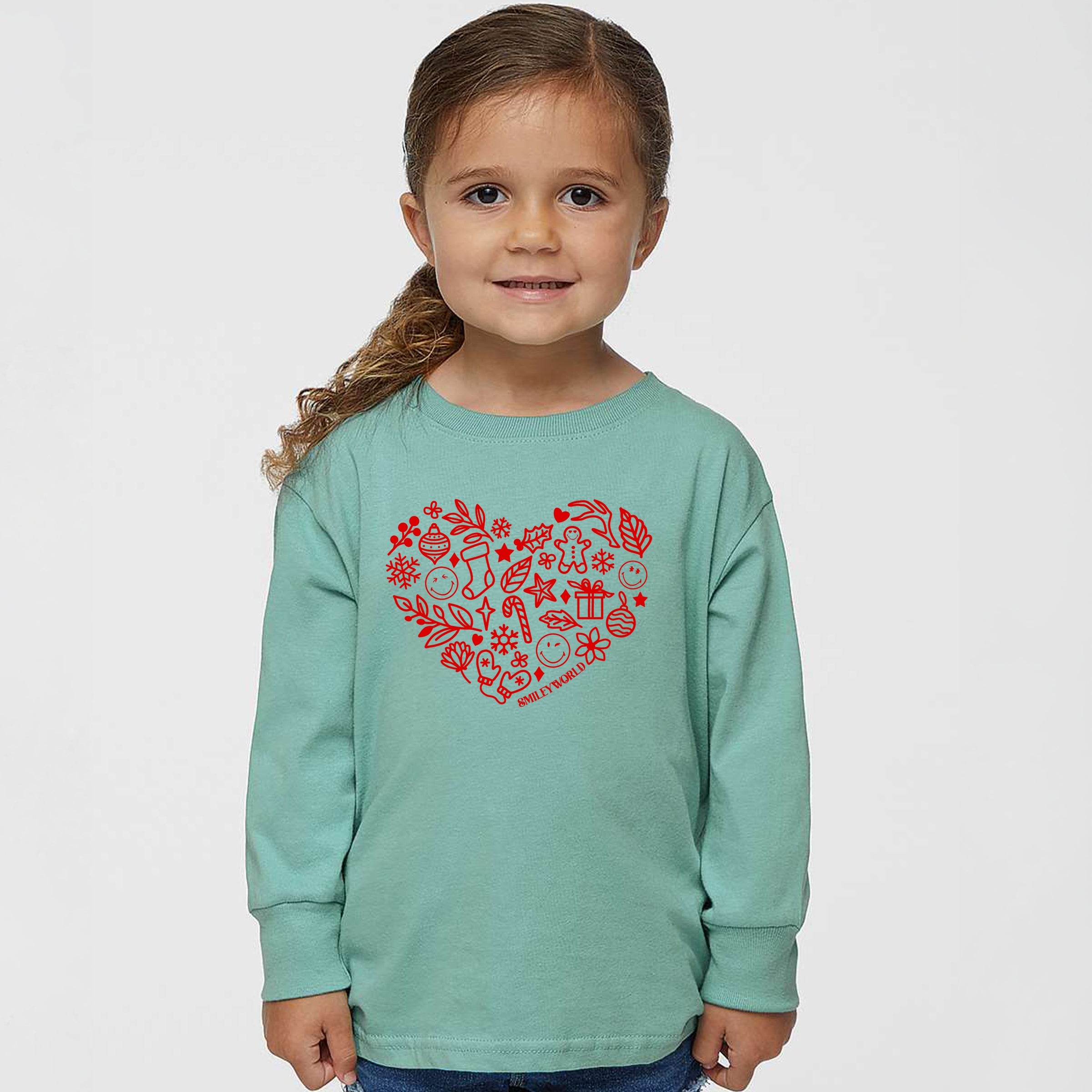 SmileyWorld Christmas Outline Heart - Toddler Long Sleeve Graphic Tee