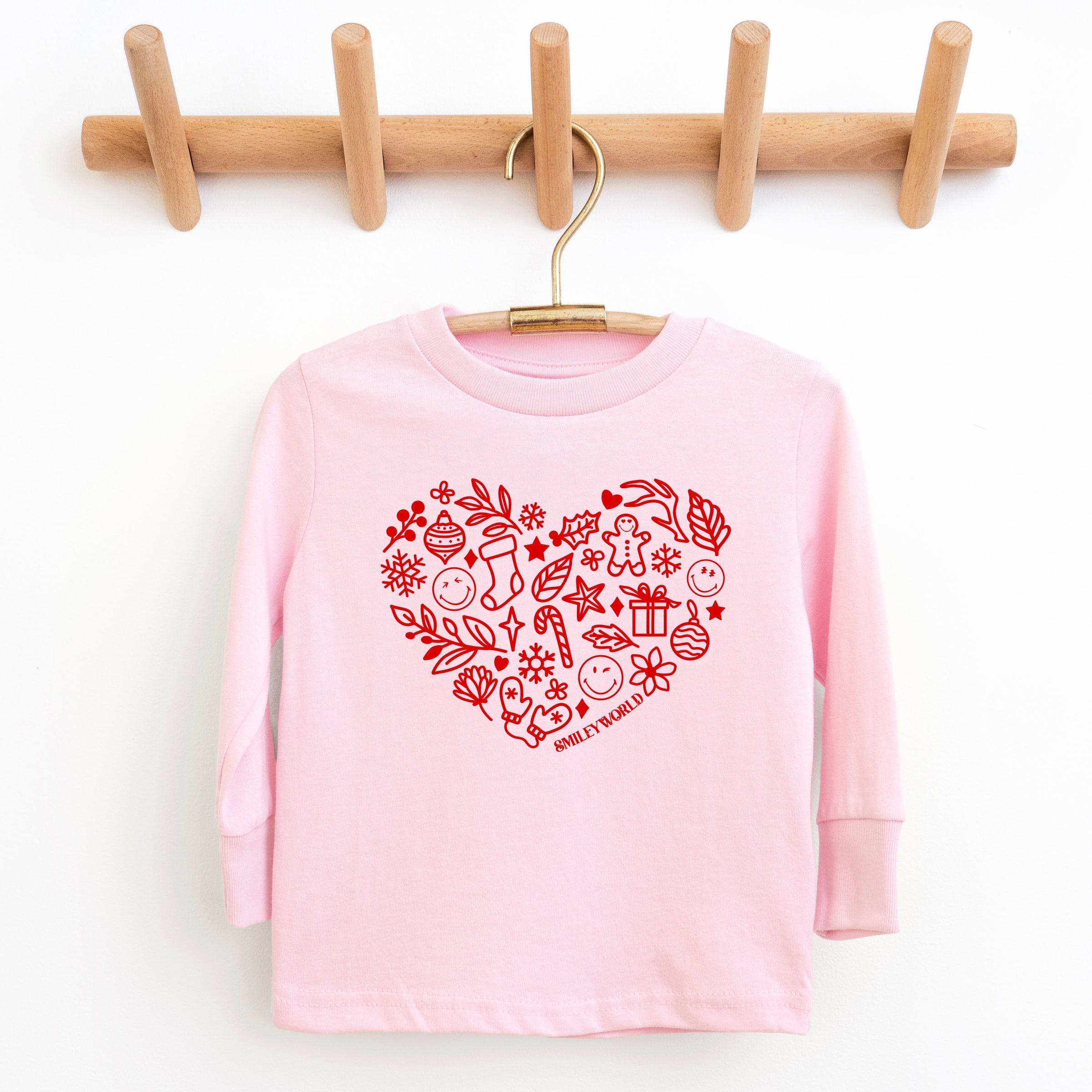 SmileyWorld Christmas Outline Heart - Youth Long Sleeve Graphic T-Shirt