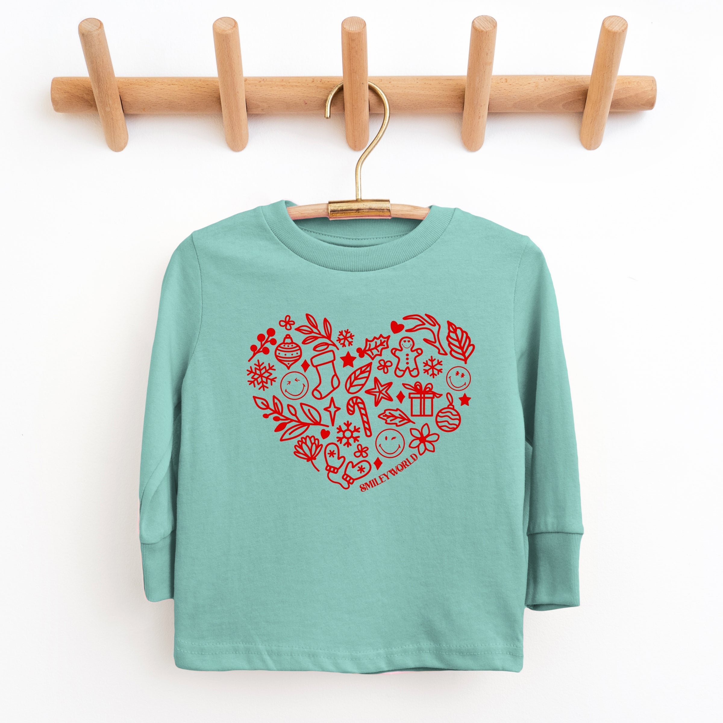 SmileyWorld Christmas Outline Heart - Youth Long Sleeve Graphic T-Shirt