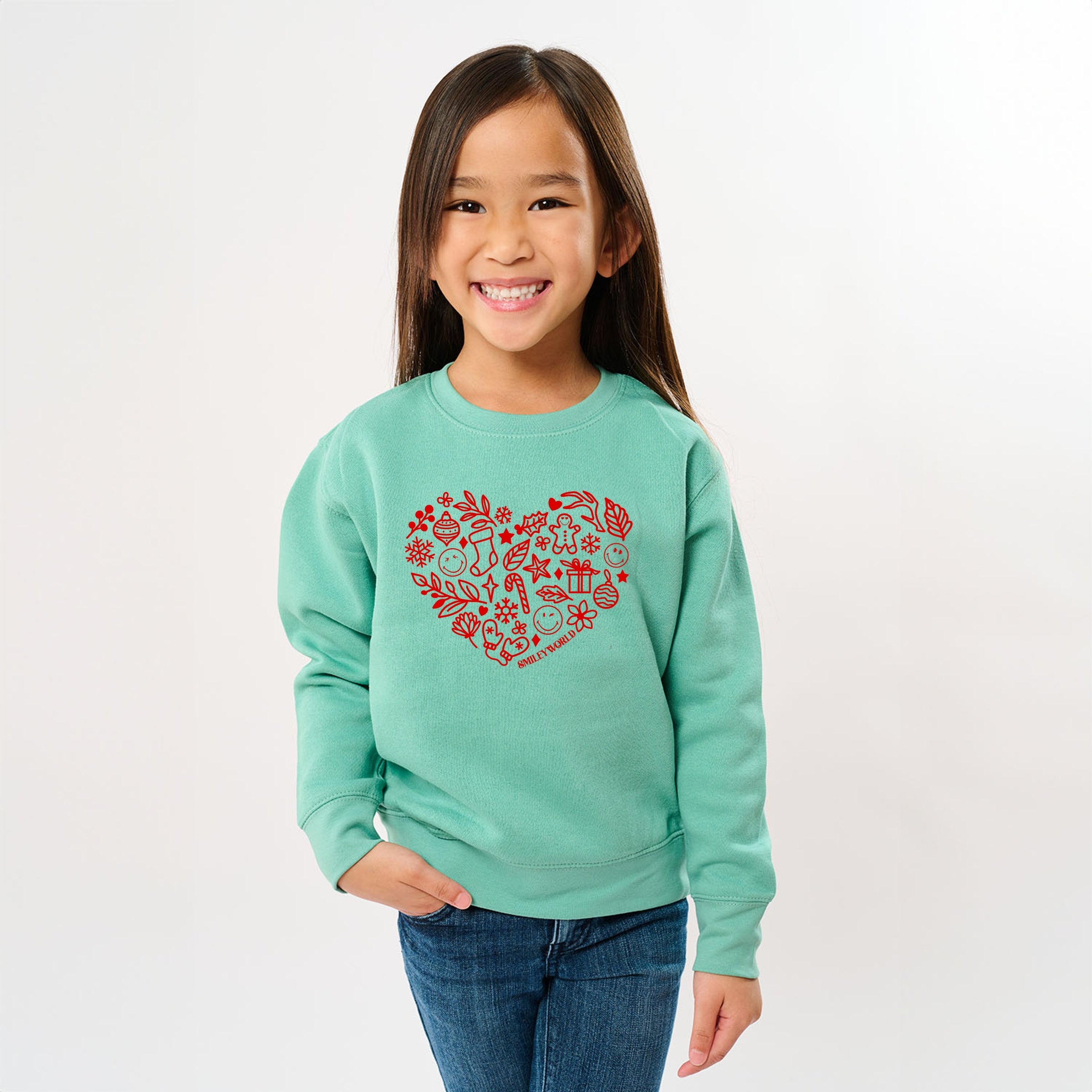 SmileyWorld Christmas Outline Heart - Youth Graphic Sweatshirt