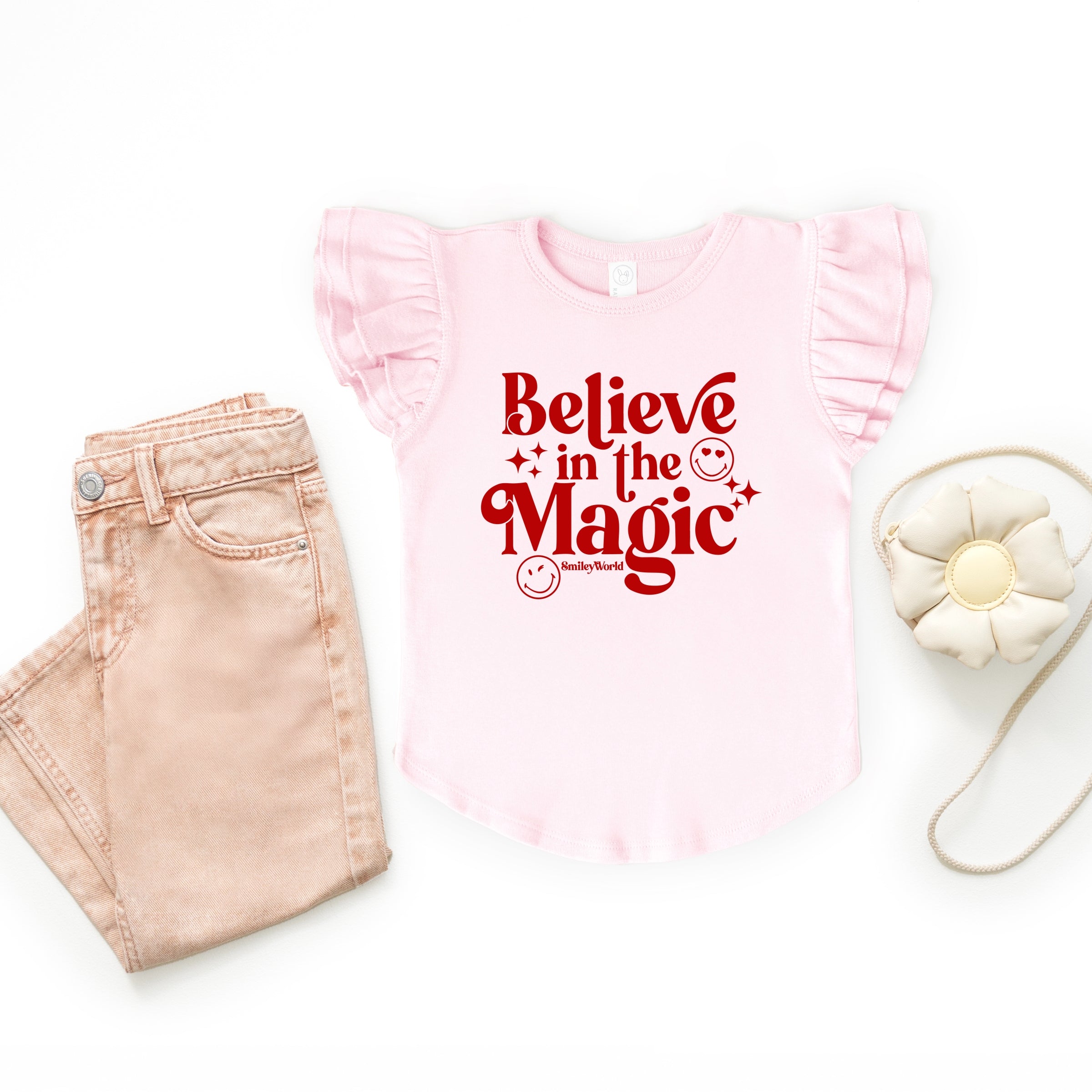 SmileyWorld Believe in Magic Sparkle - Flutter Sleeve Graphic T-Shirt