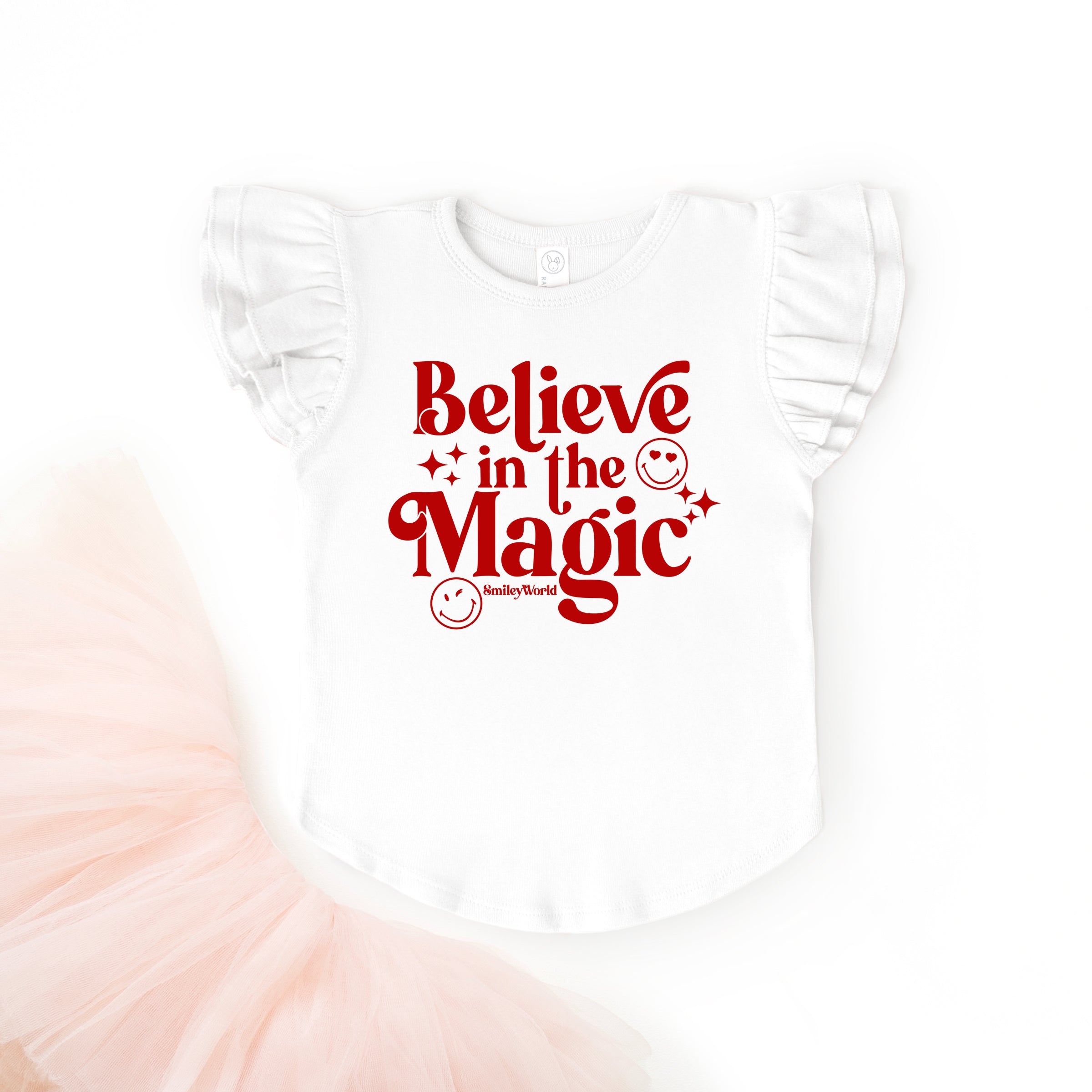 SmileyWorld Believe in Magic Sparkle - Flutter Sleeve Graphic T-Shirt