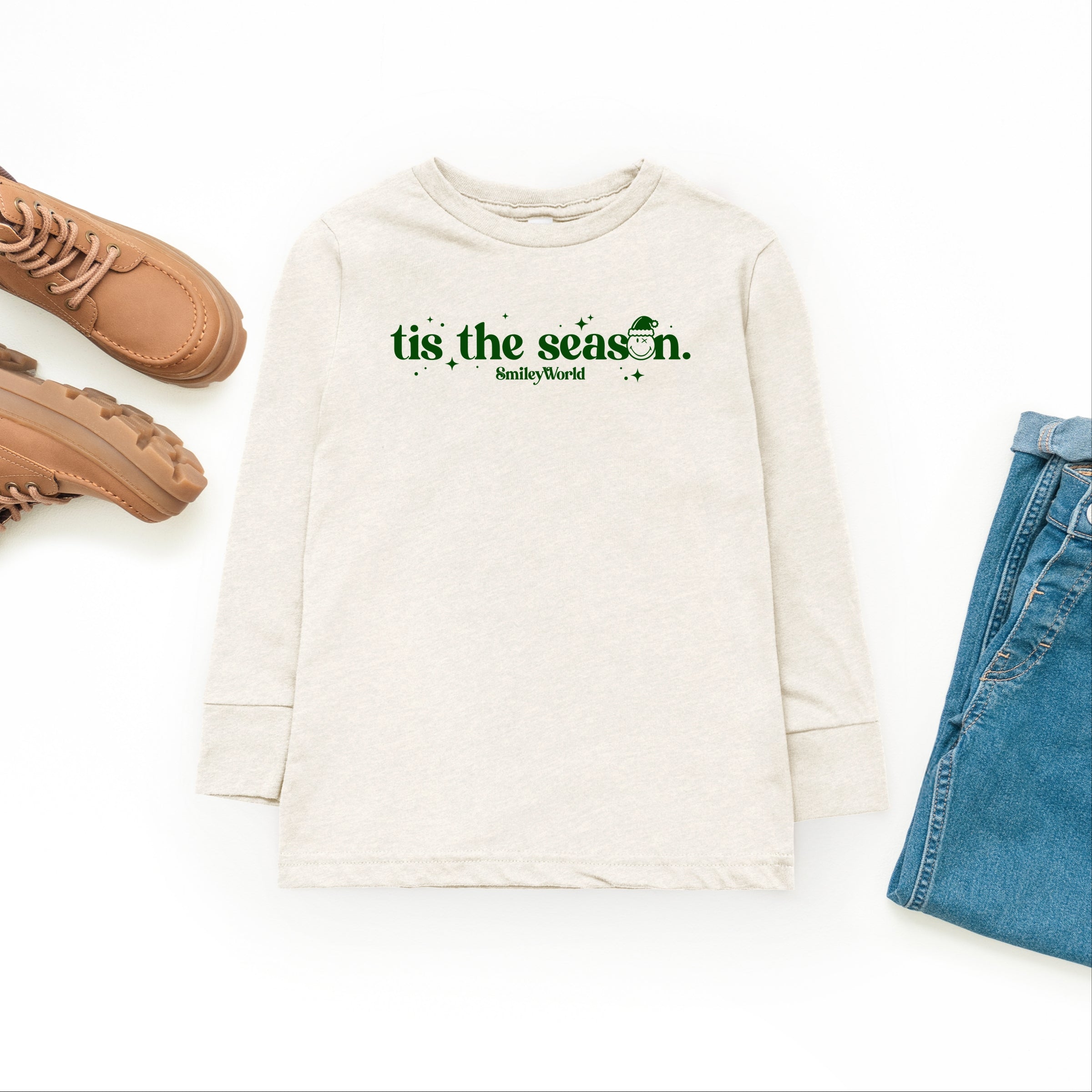 SmileyWorld Tis The Season Sparkle  - Youth Long Sleeve Graphic T-Shirt