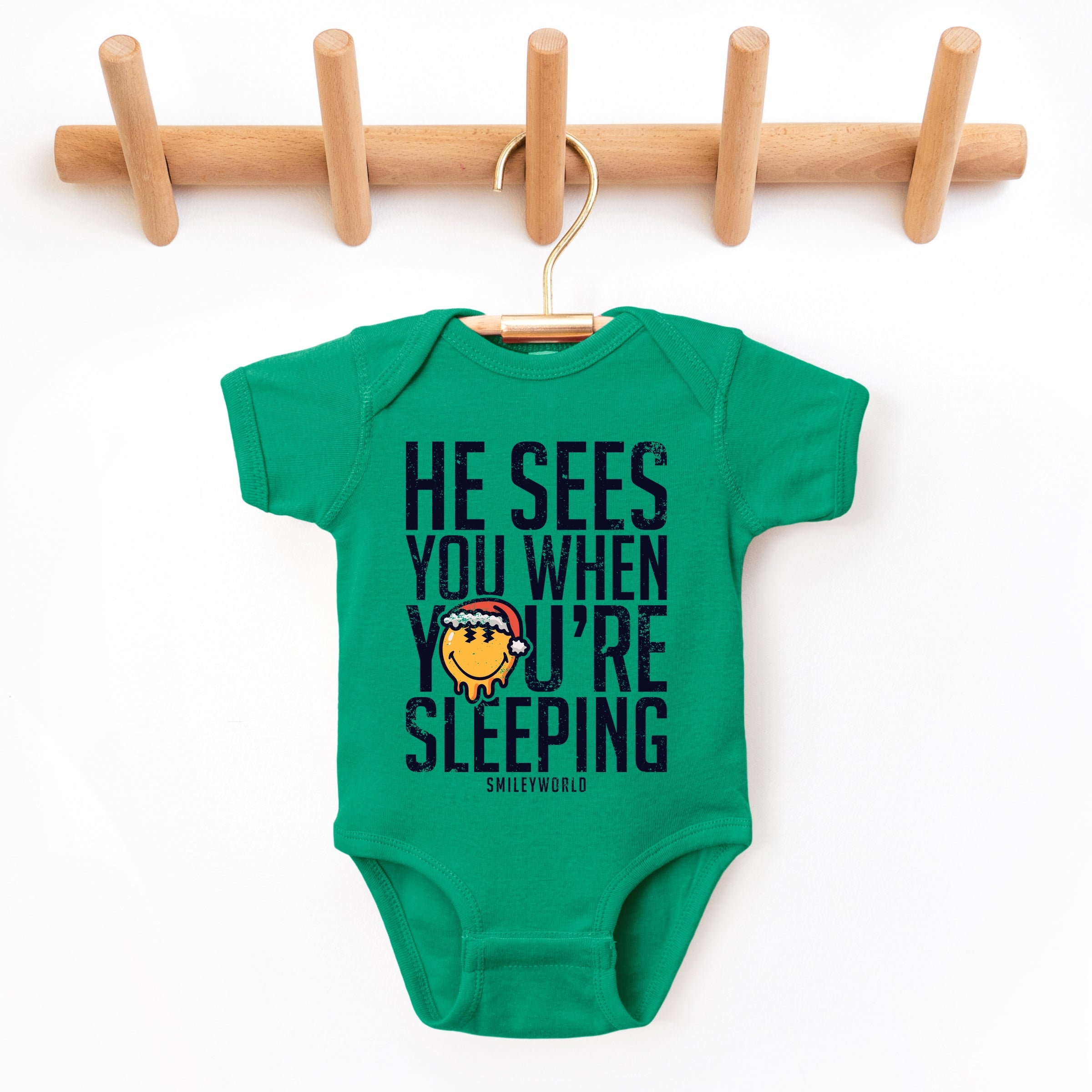 SmileyWorld He Sees You When You're Sleeping - Baby Short Sleeve Graphic Bodysuit