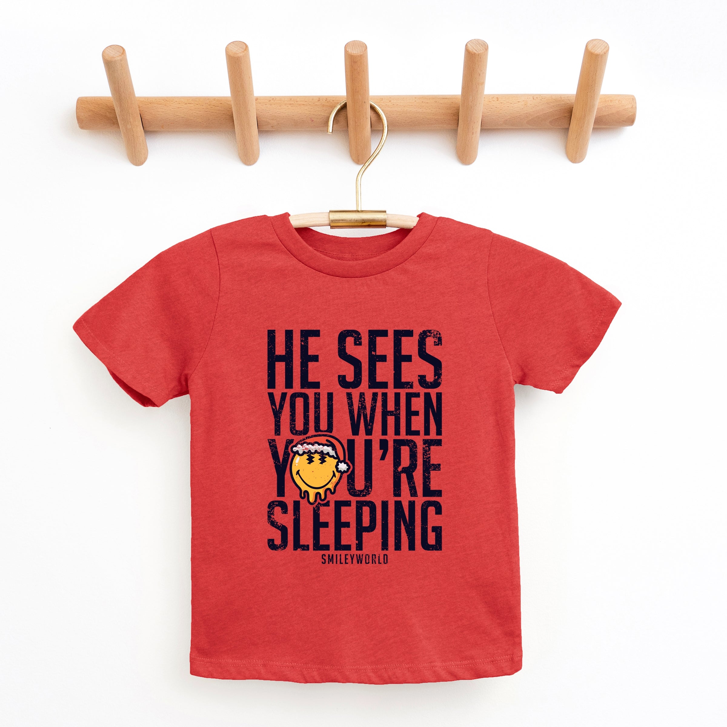 SmileyWorld He Sees You When You're Sleeping - Youth Short Sleeve Graphic T-Shirt