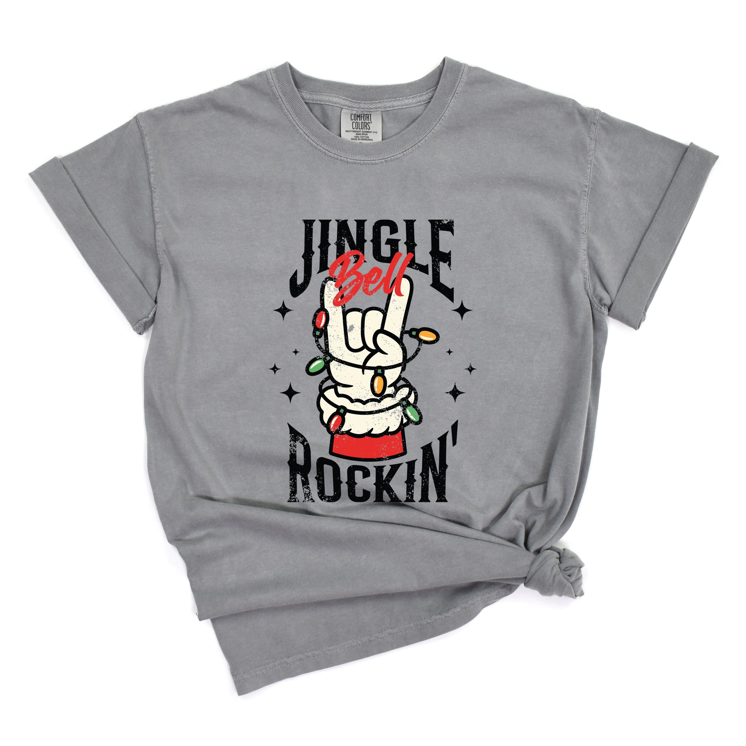 Jingle Bell Rockin' Santa Glove - Womens Garment Dyed Tee