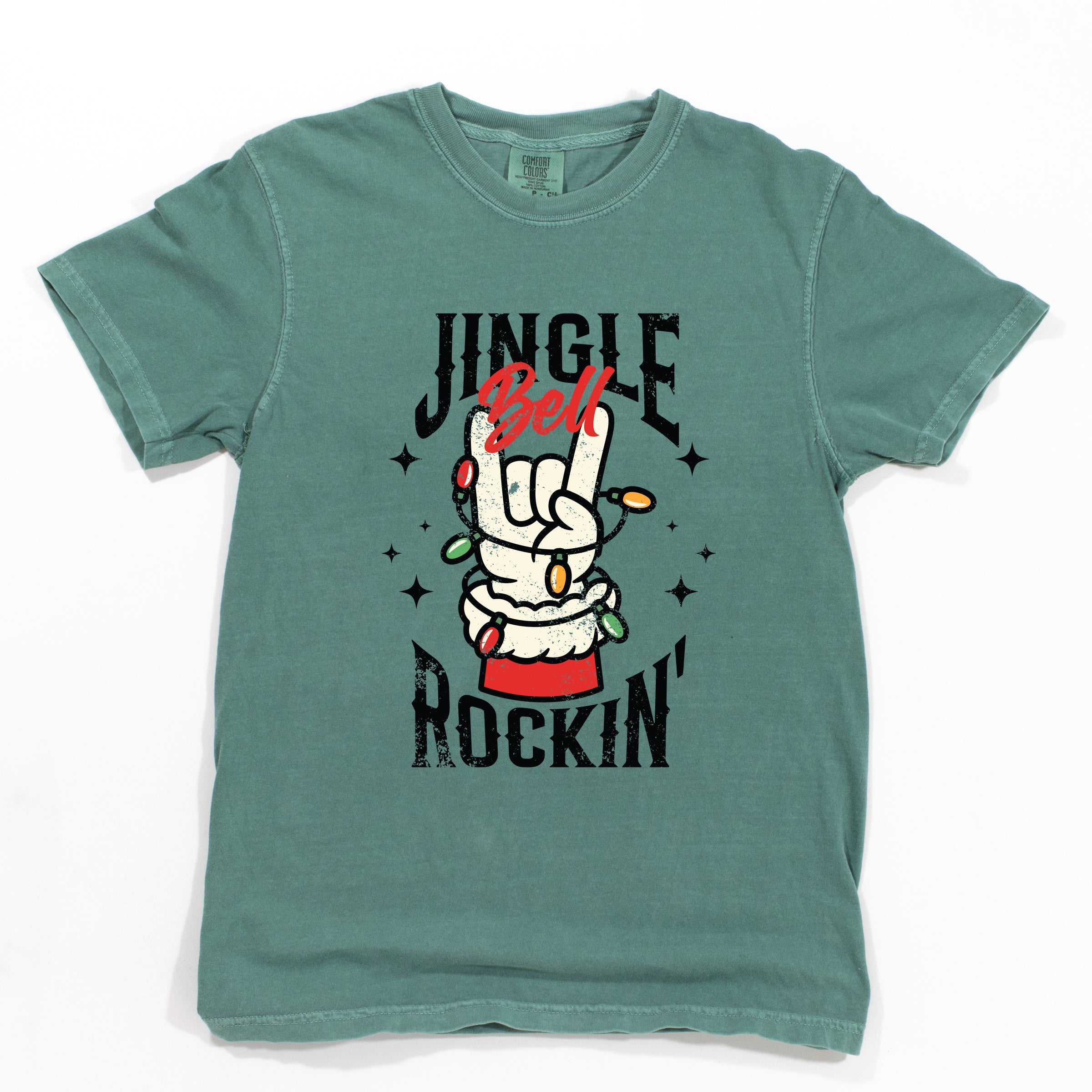 Jingle Bell Rockin' Santa Glove - Womens Garment Dyed Tee