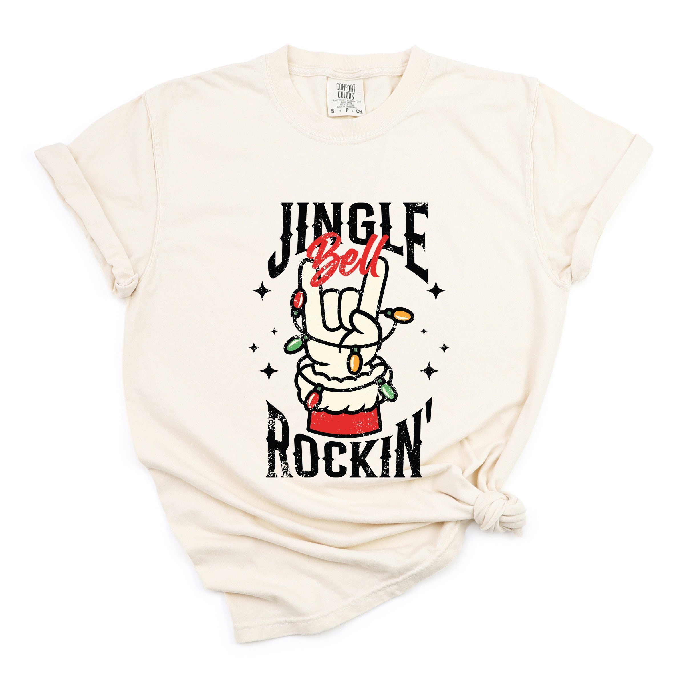 Jingle Bell Rockin' Santa Glove - Womens Garment Dyed Tee