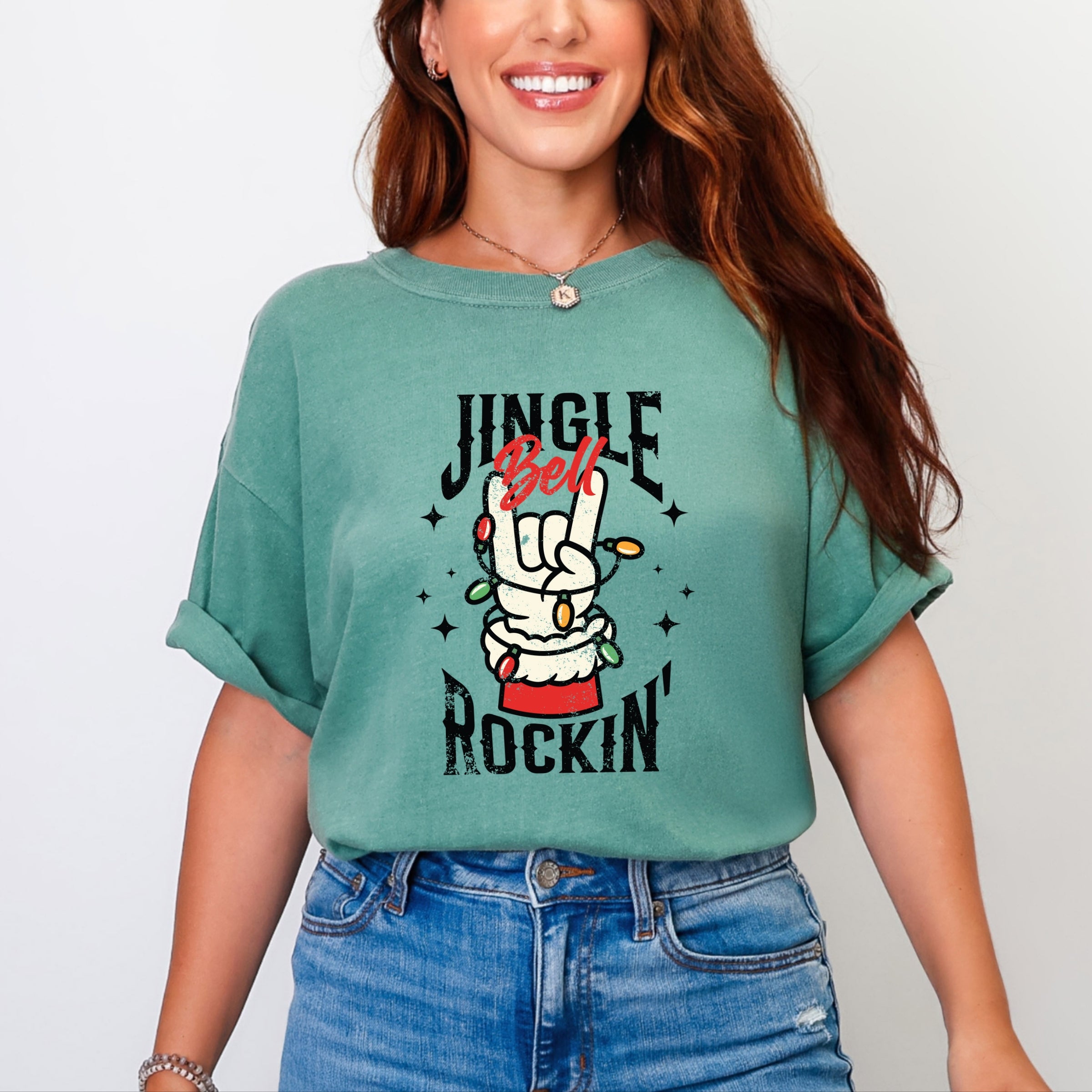 Jingle Bell Rockin' Santa Glove - Women's Garment Dyed Tee