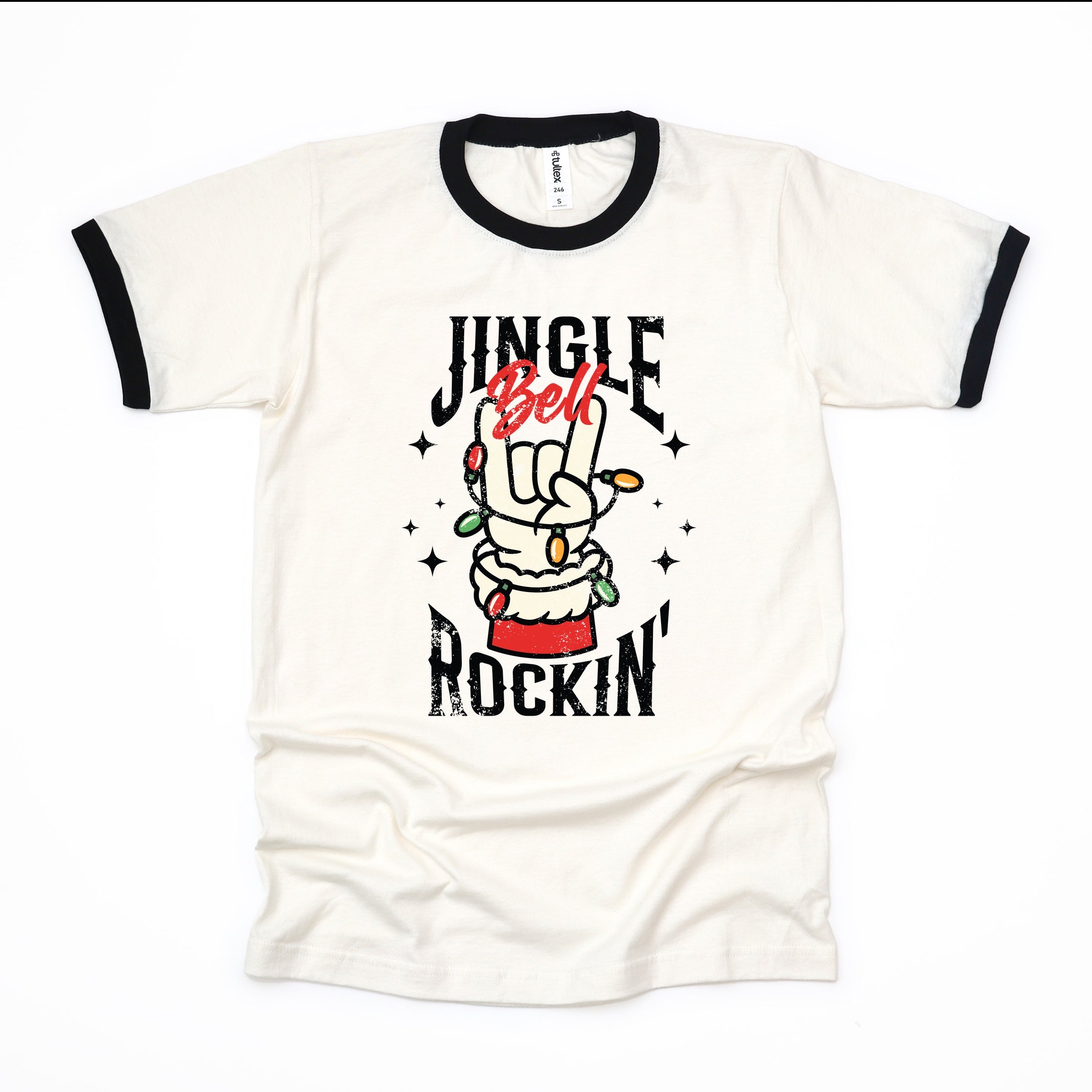 Jingle Bell Rockin' Santa Glove - Womens Ringer Tee