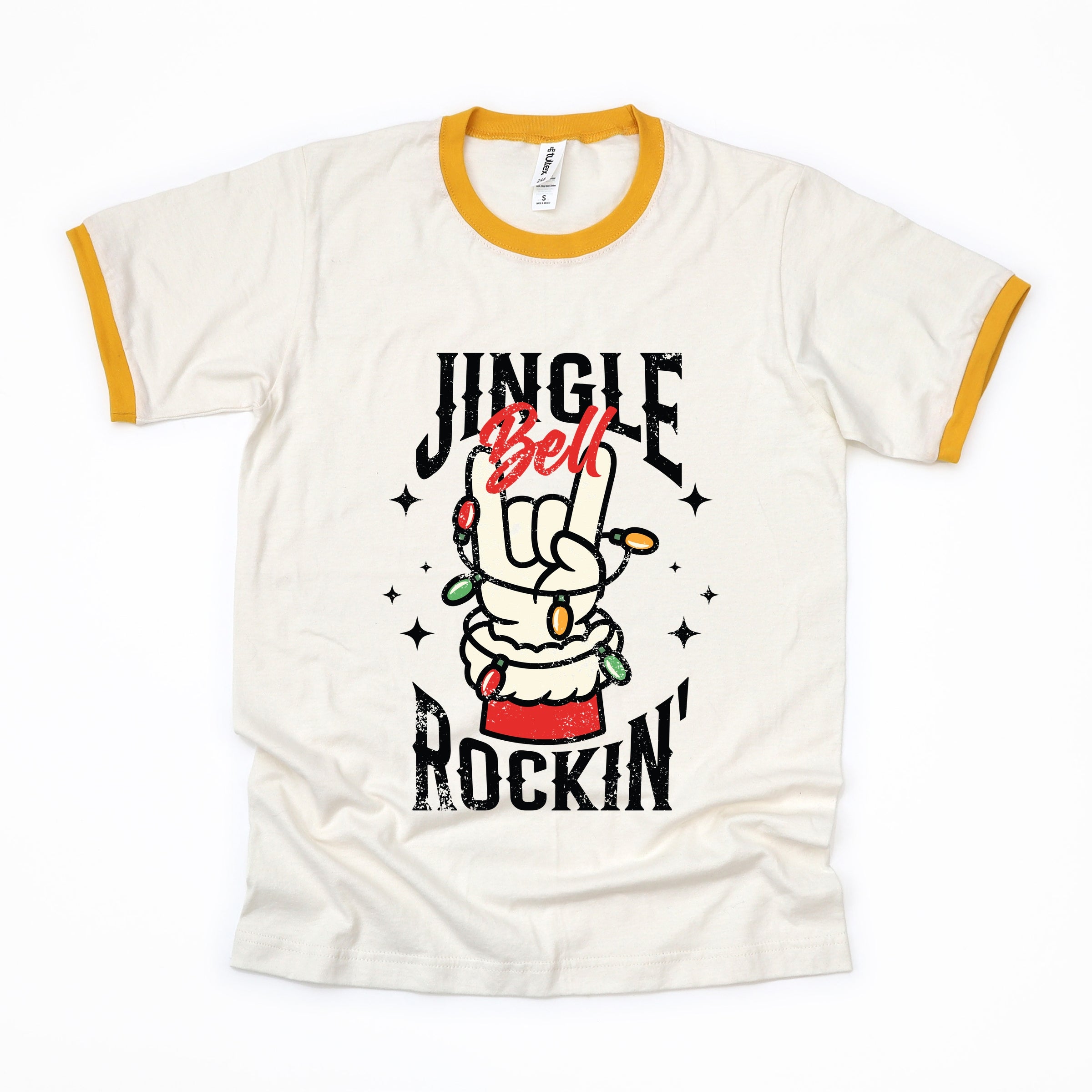 Jingle Bell Rockin' Santa Glove - Womens Ringer Tee