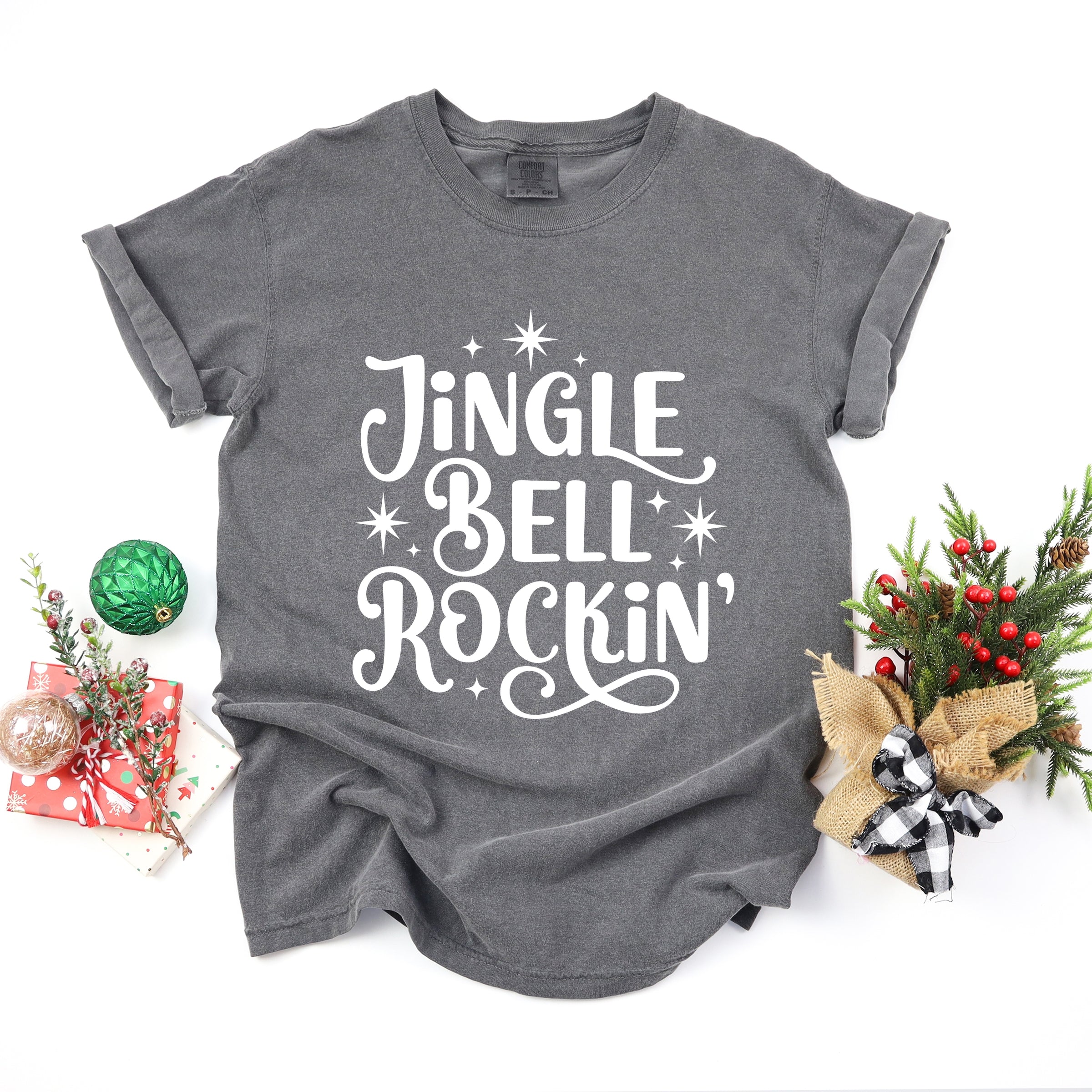 Jingle Bell Rockin' Sparkle - Womens Garment Dyed Tee