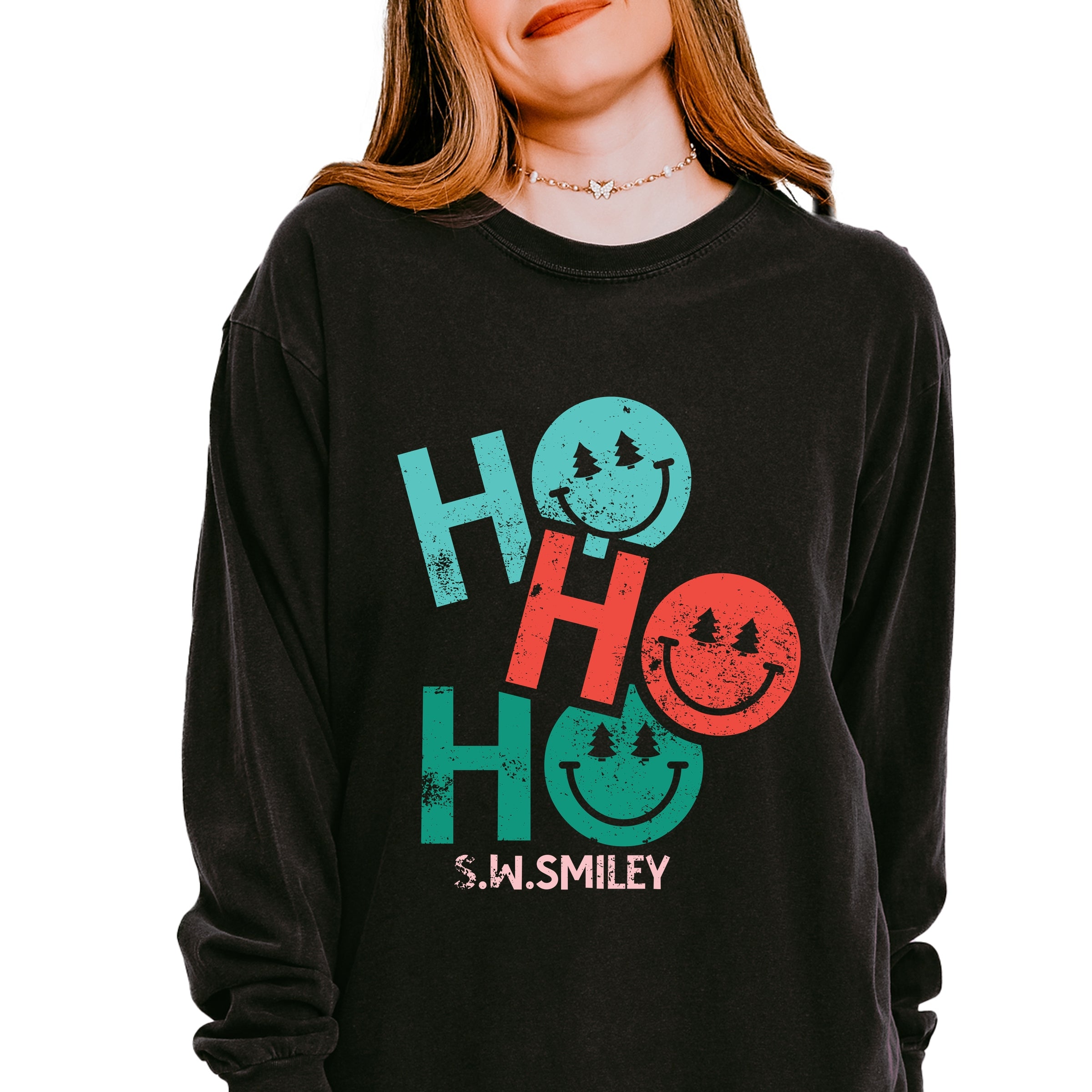 S.W.Smiley Ho Ho Ho Stacked - Garment Dyed Long Sleeve