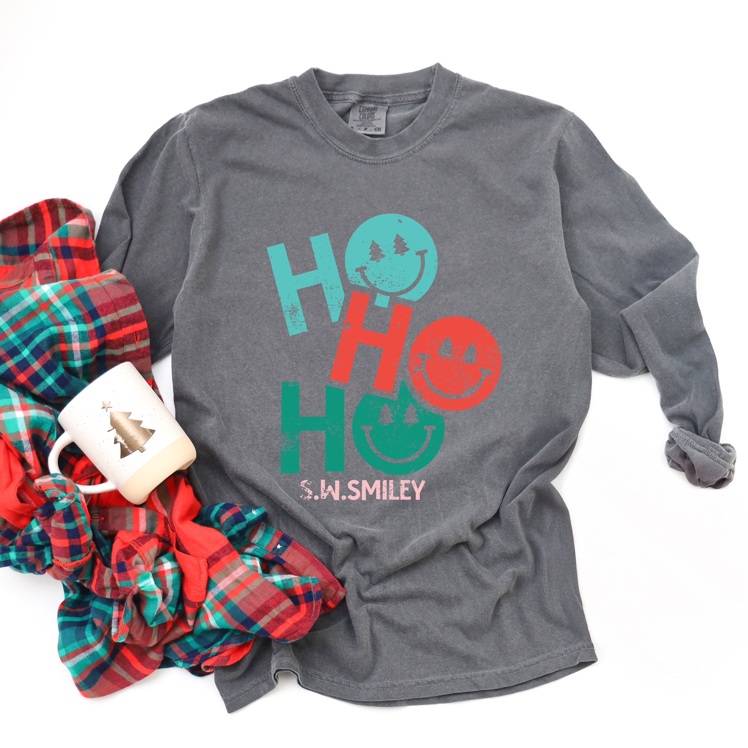 S.W.Smiley Ho Ho Ho Stacked - Garment Dyed Long Sleeve