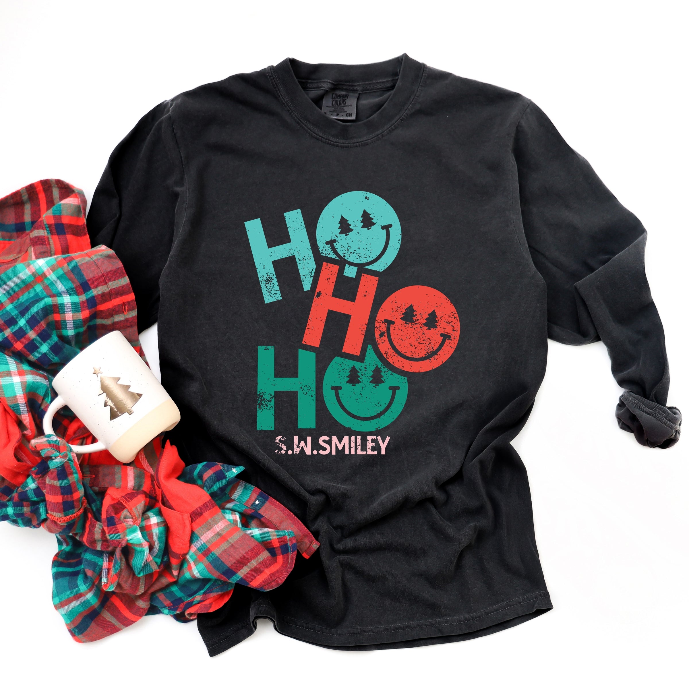 S.W.Smiley Ho Ho Ho Stacked - Garment Dyed Long Sleeve