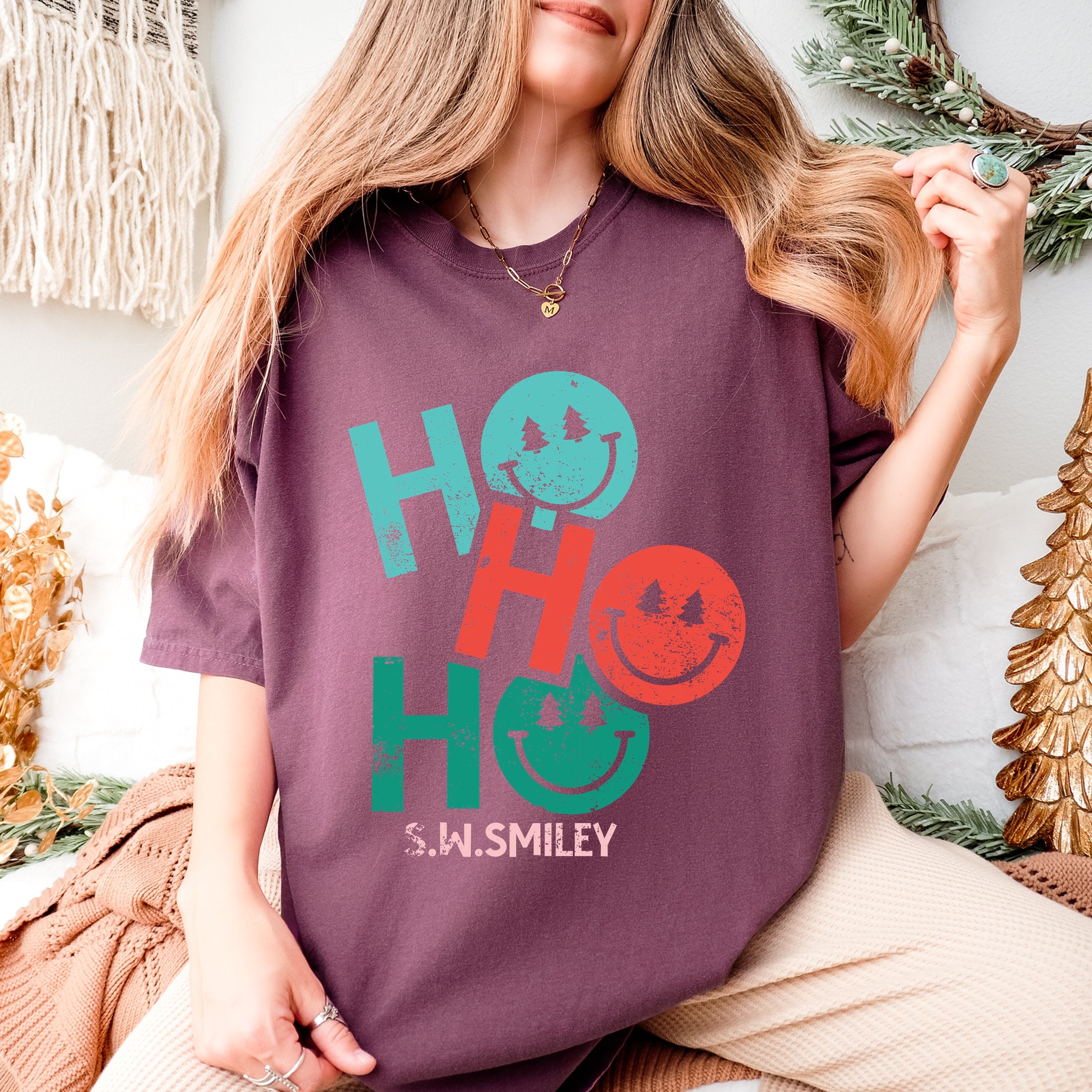 S.W.Smiley Ho Ho Ho Stacked - Garment Dyed Tee