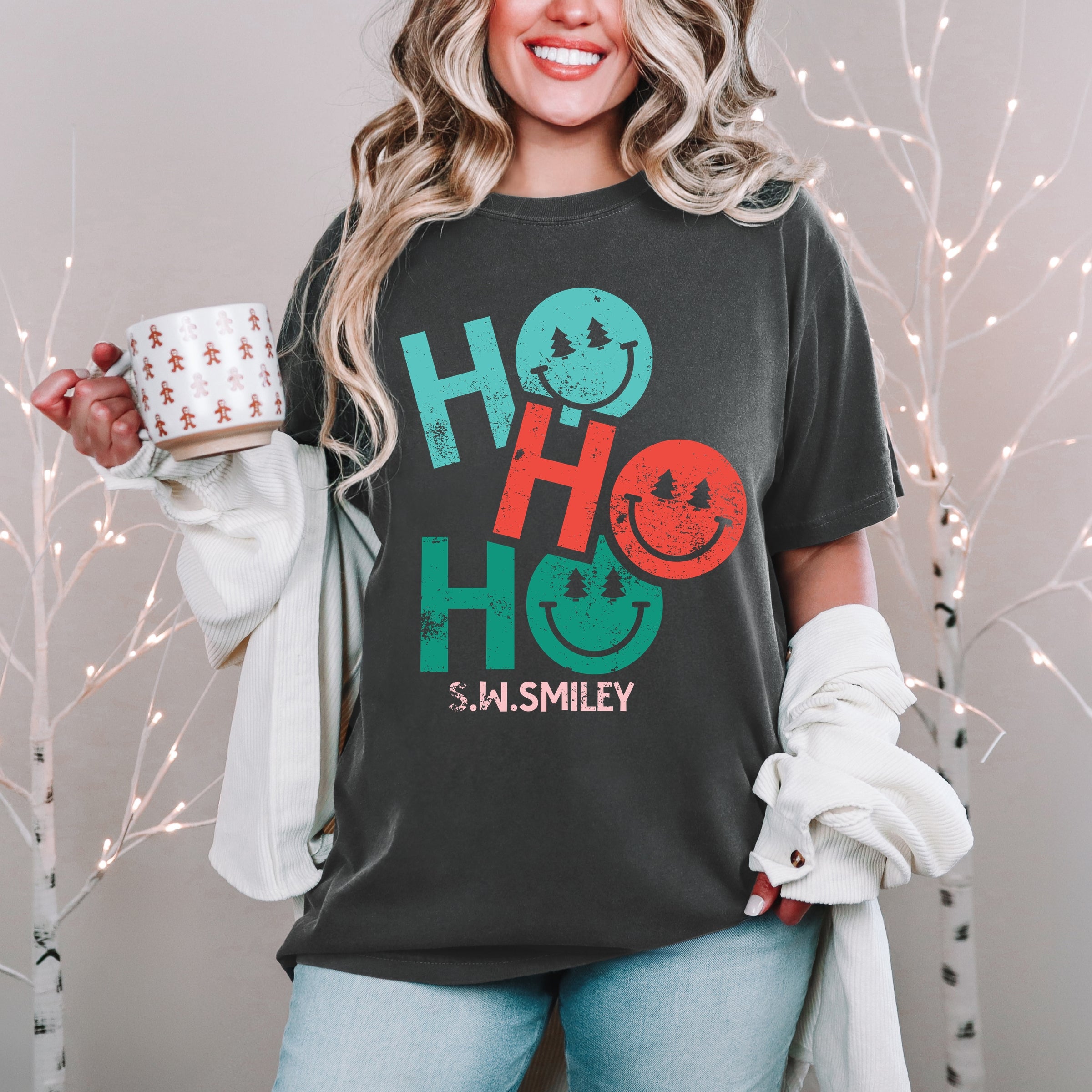 S.W.Smiley Ho Ho Ho Stacked - Garment Dyed Tee