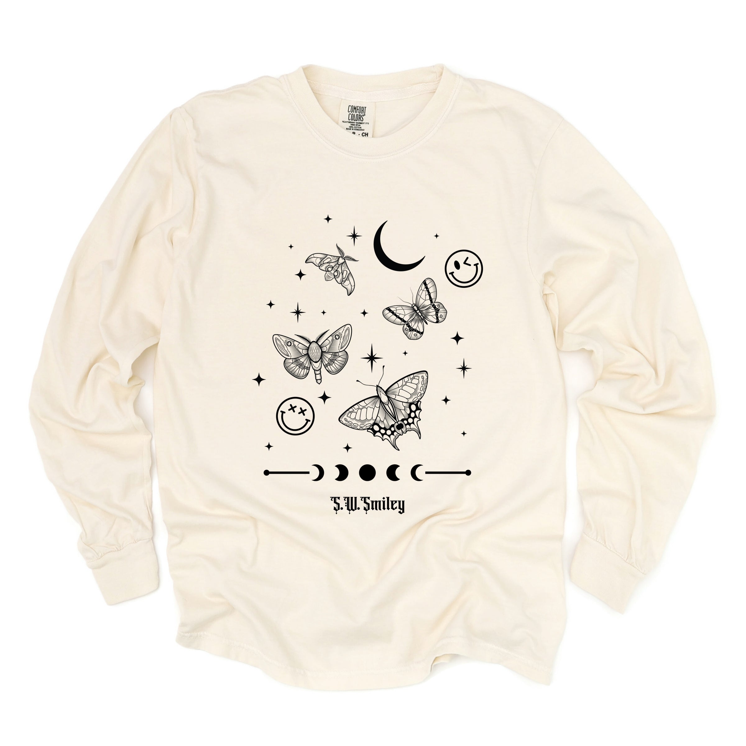 S.W.Smiley Witchy Moth - Women's Garment Dyed Long Sleeve Graphic T-Shirt