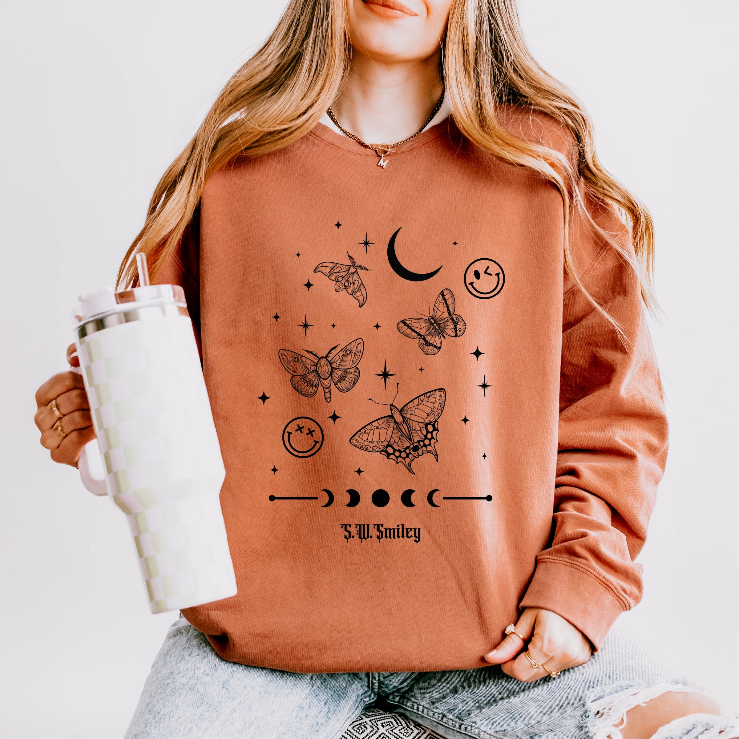 S.W.Smiley Witchy Moth - Women's Lightweight Garment Dyed Sweatshirt