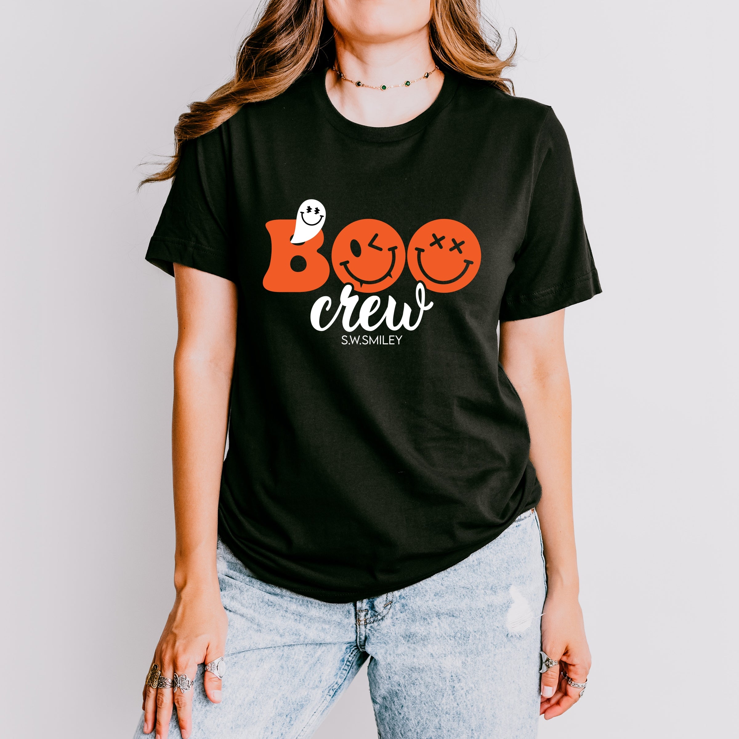 S.W.Smiley Boo Crew - Women's Short Sleeve Graphic T-Shirt