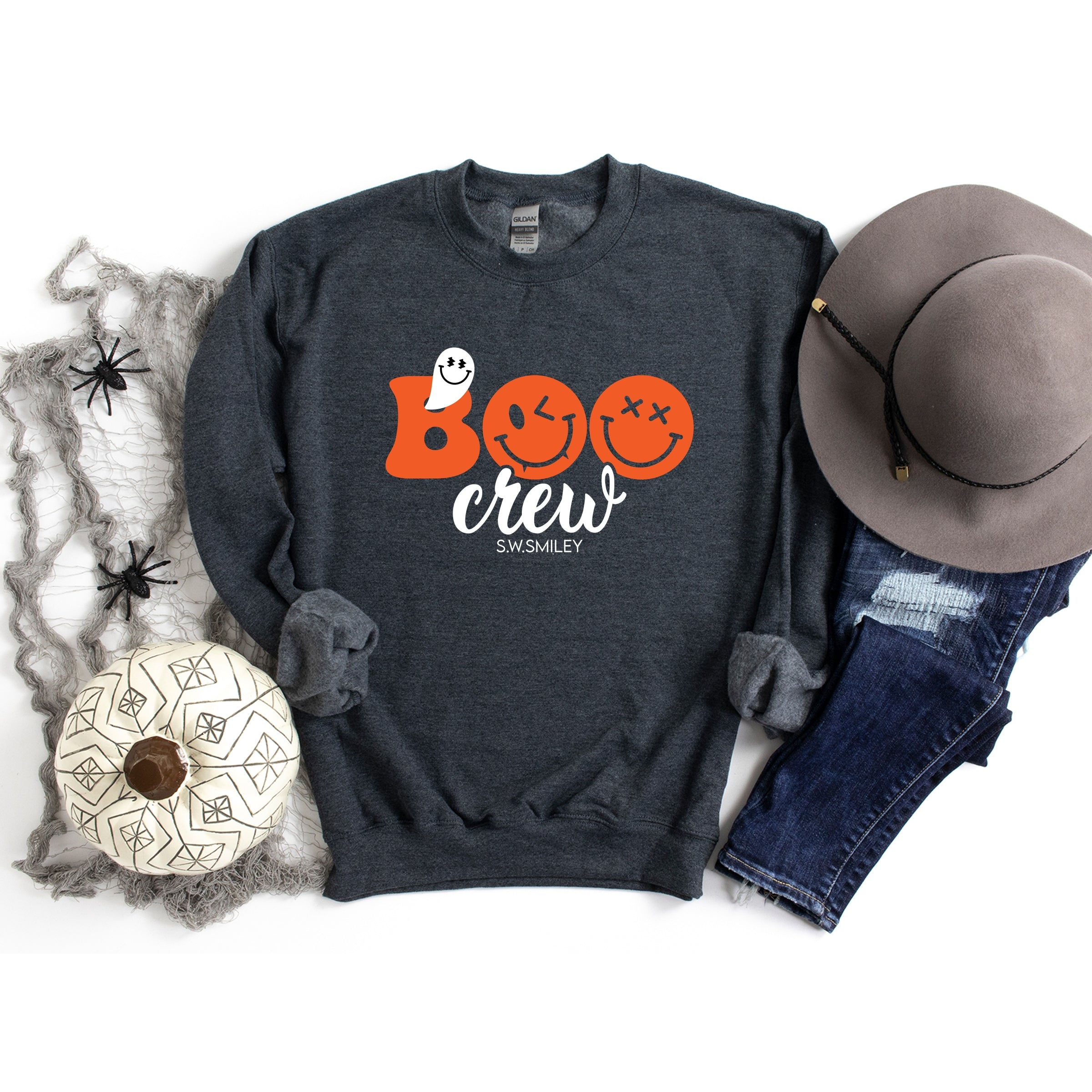 S.W.Smiley Boo Crew - Women's Graphic Sweatshirt