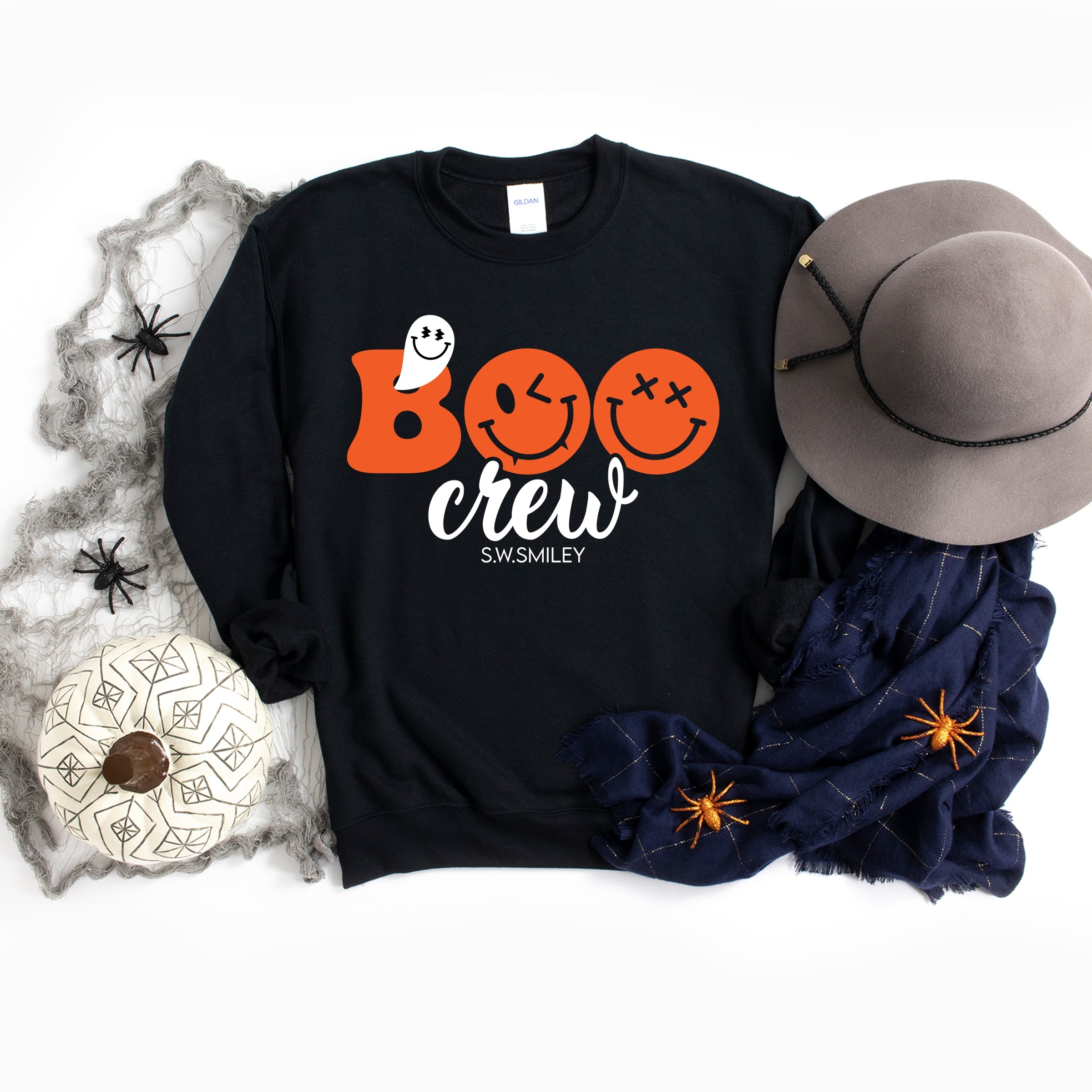 S.W.Smiley Boo Crew - Women's Graphic Sweatshirt