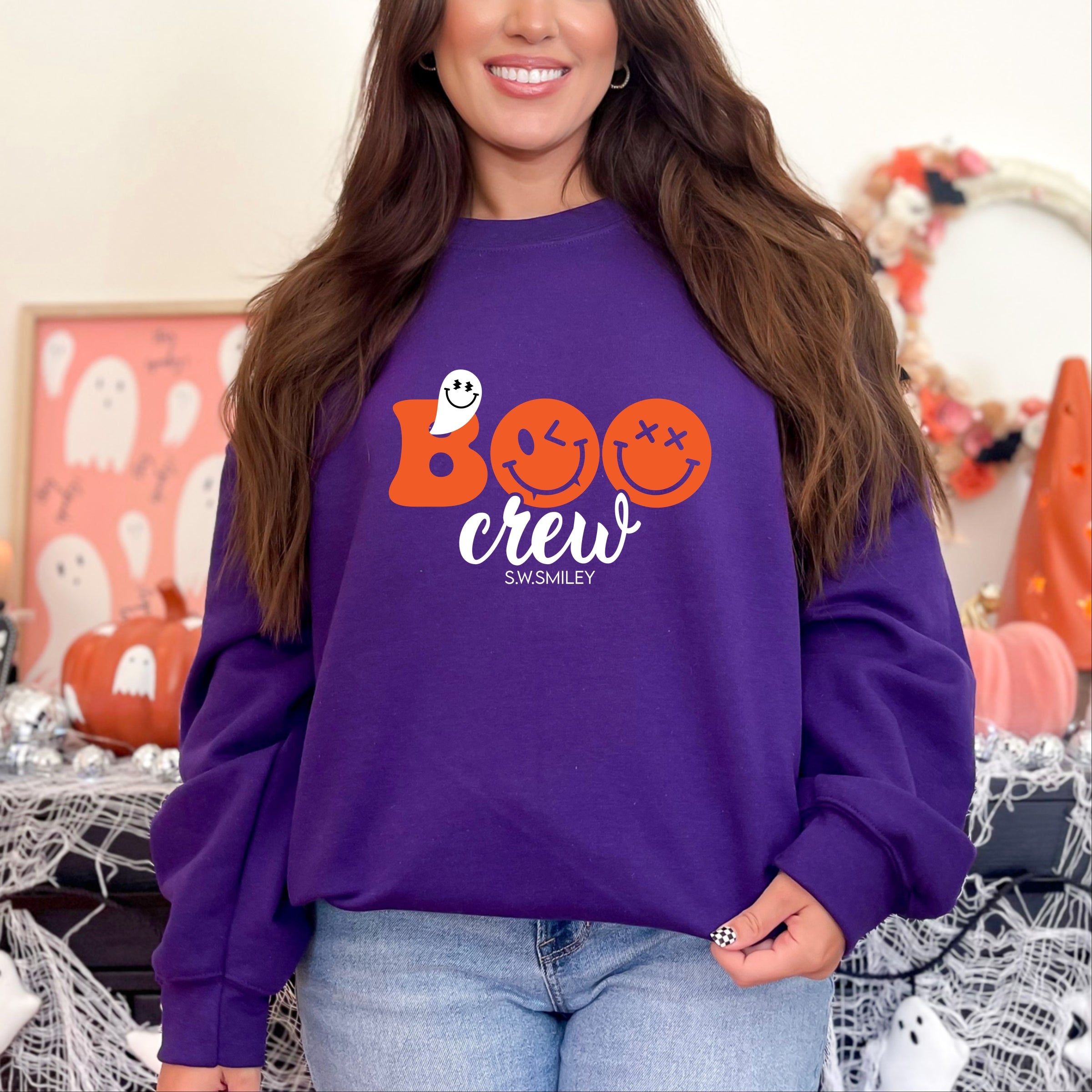 S.W.Smiley Boo Crew - Women's Graphic Sweatshirt