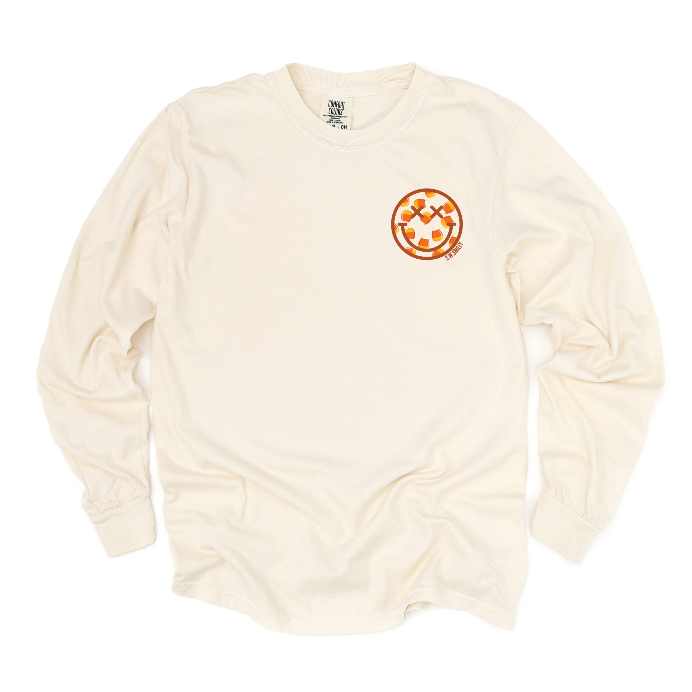 S.W.Smiley Candy Corn Smile - Women's Garment Dyed Long Sleeve Graphic T-Shirt