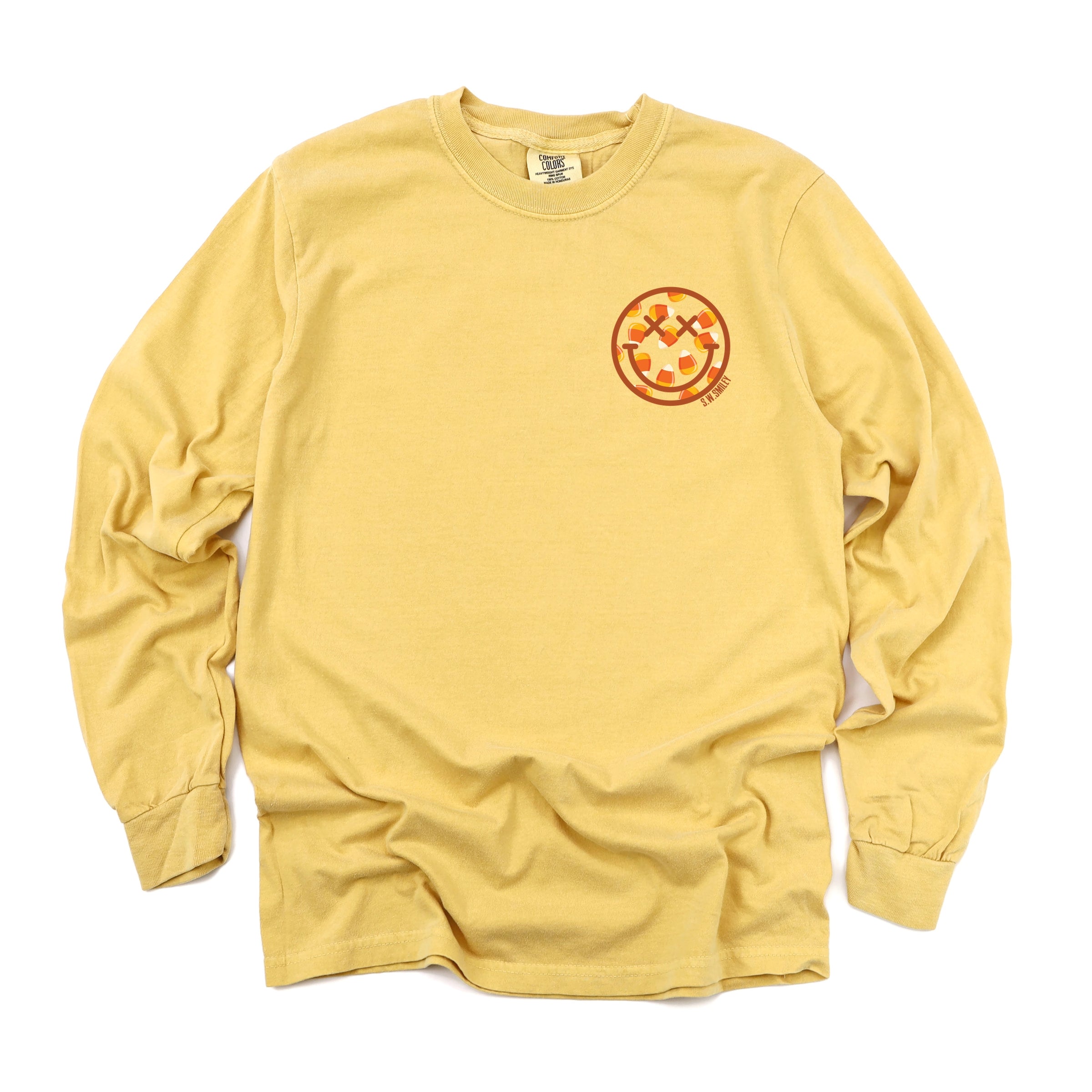 S.W.Smiley Candy Corn Smile - Women's Garment Dyed Long Sleeve Graphic T-Shirt