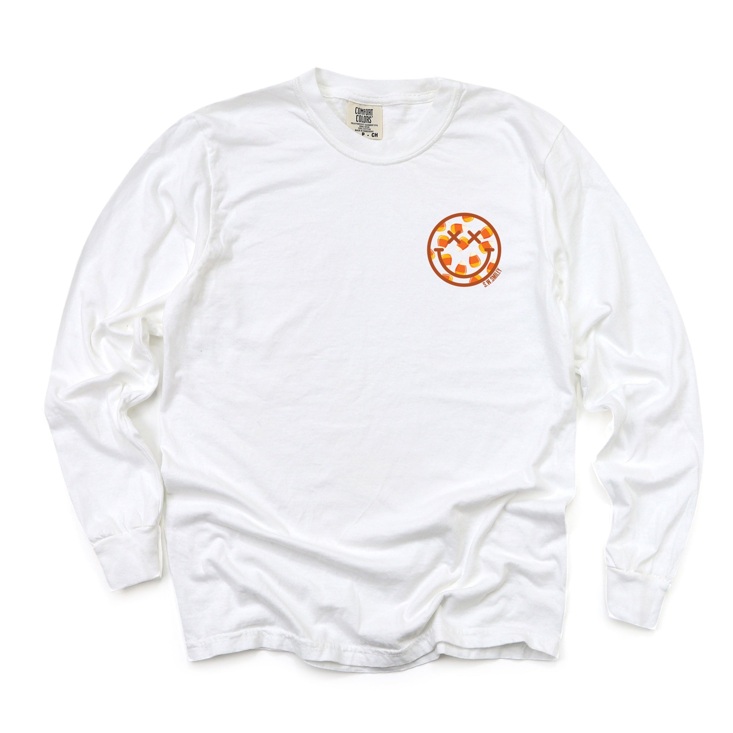 S.W.Smiley Candy Corn Smile - Women's Garment Dyed Long Sleeve Graphic T-Shirt