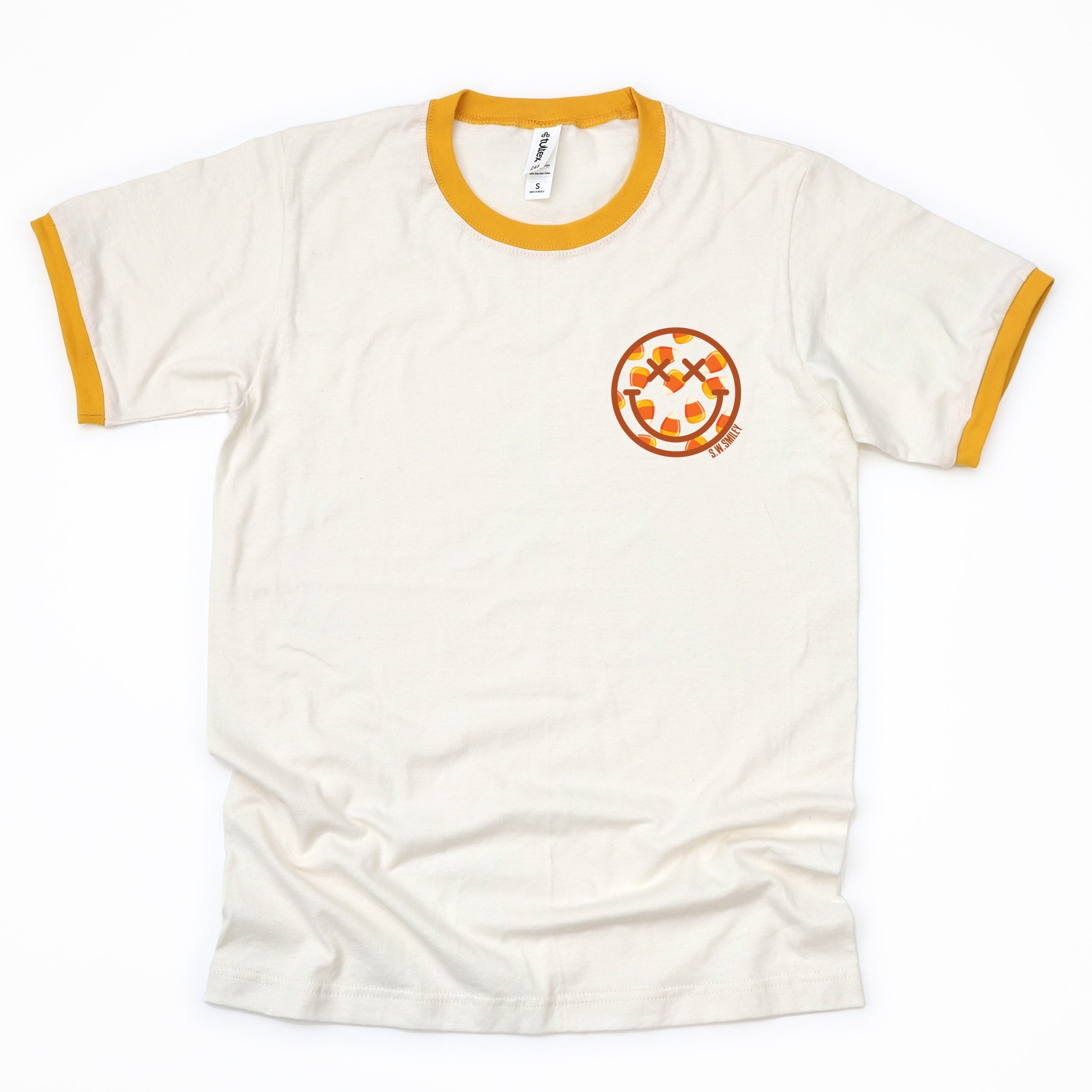 S.W.Smiley Candy Corn Smile - Women's Ringer Graphic T-Shirt