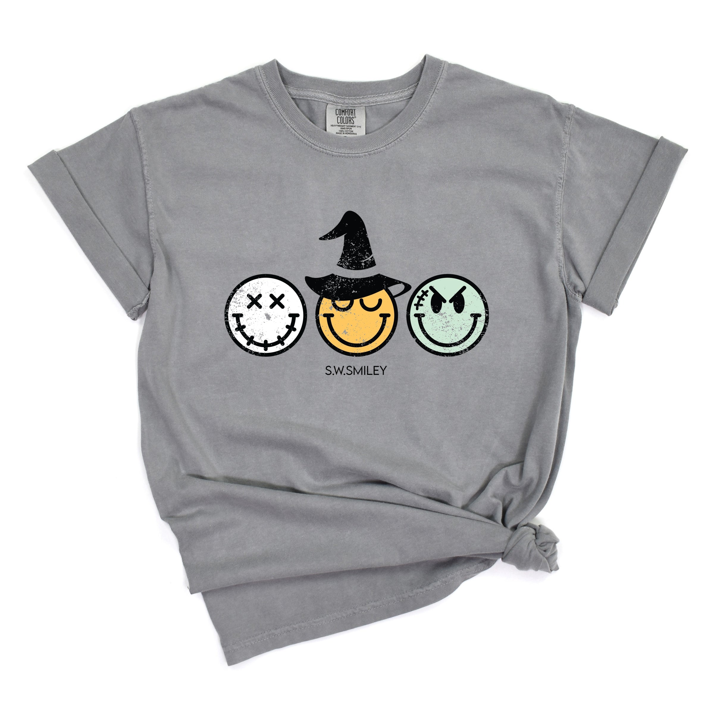 S.W.Smiley Skeleton Witchy Monster - Women's Garment Dyed Graphic T-Shirt