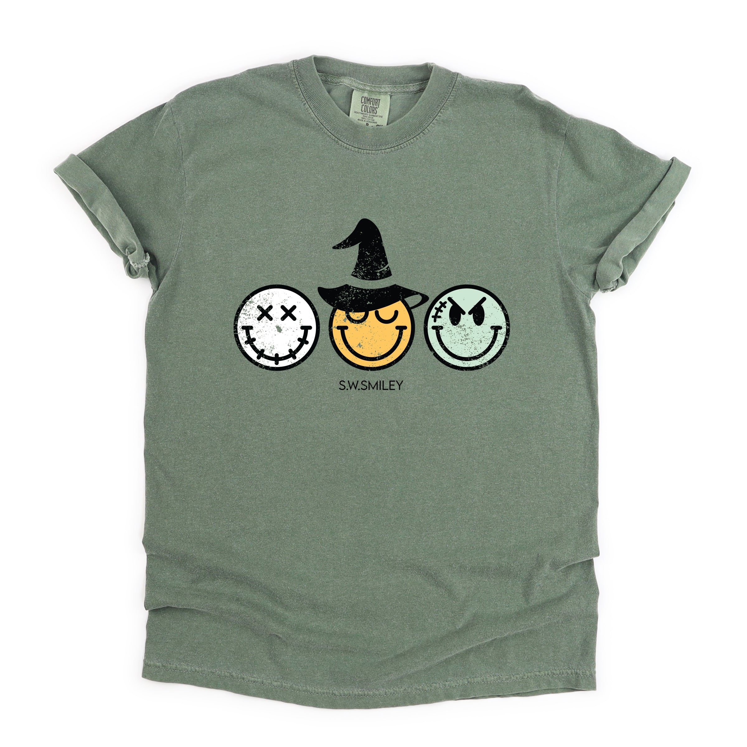 S.W.Smiley Skeleton Witchy Monster - Women's Garment Dyed Graphic T-Shirt