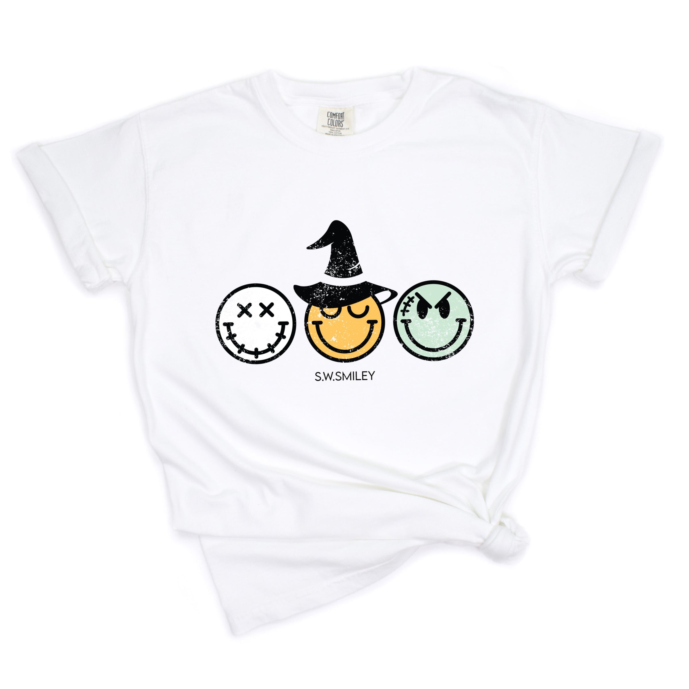 S.W.Smiley Skeleton Witchy Monster - Women's Garment Dyed Graphic T-Shirt