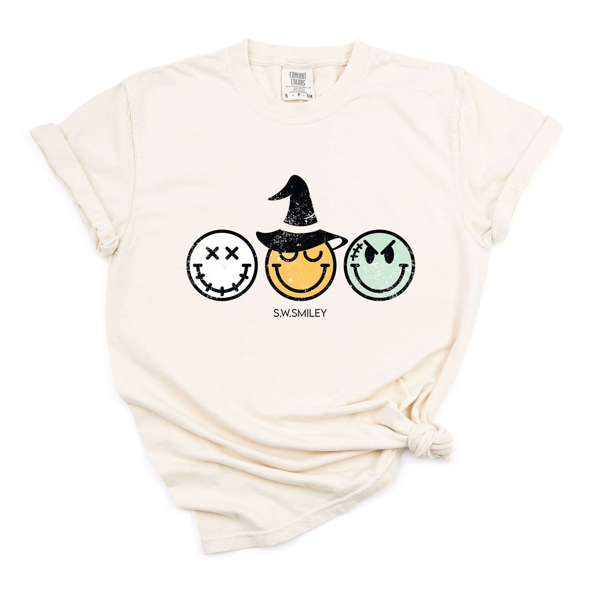 S.W.Smiley Skeleton Witchy Monster - Women's Garment Dyed Graphic T-Shirt