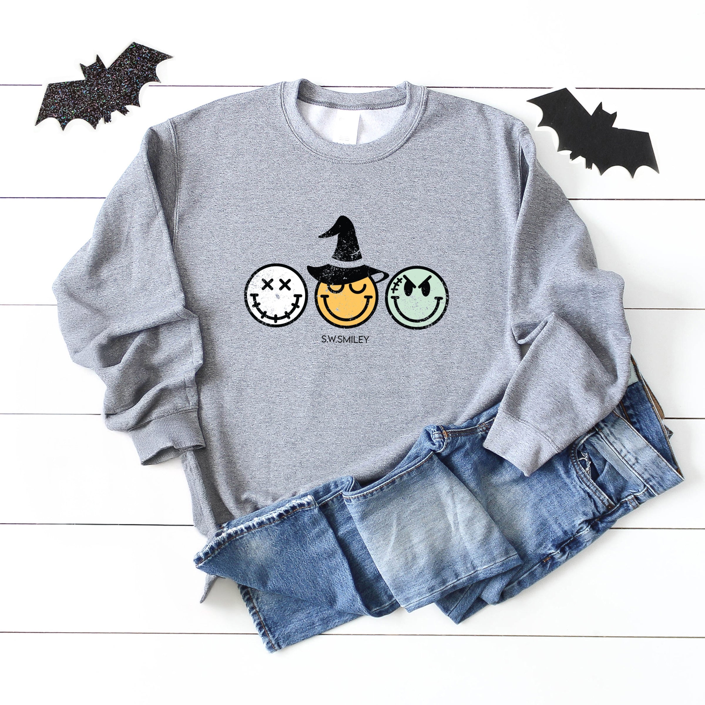 S.W.Smiley Skeleton Witchy Monster - Women's Graphic Sweatshirt