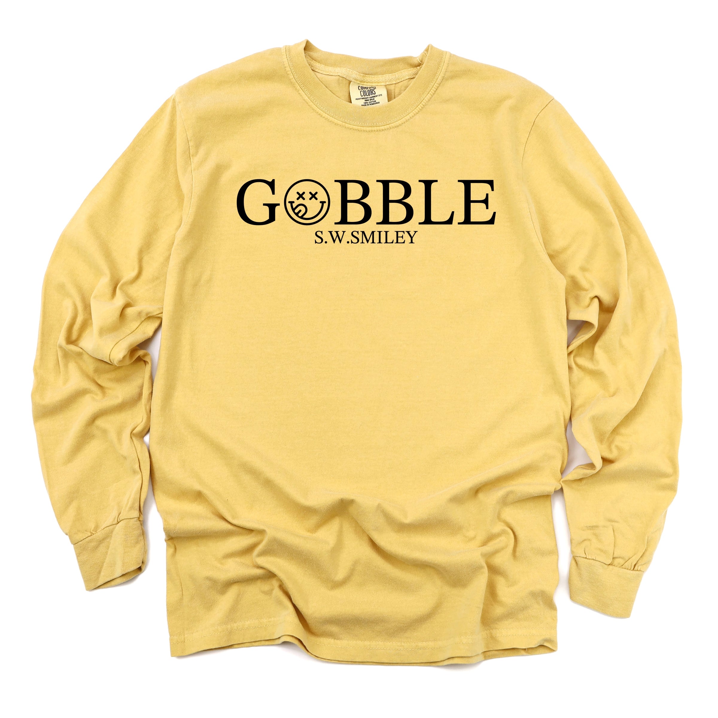 S.W.Smiley Gobble Typewriter - Women's Garment Dyed Long Sleeve Graphic T-Shirt