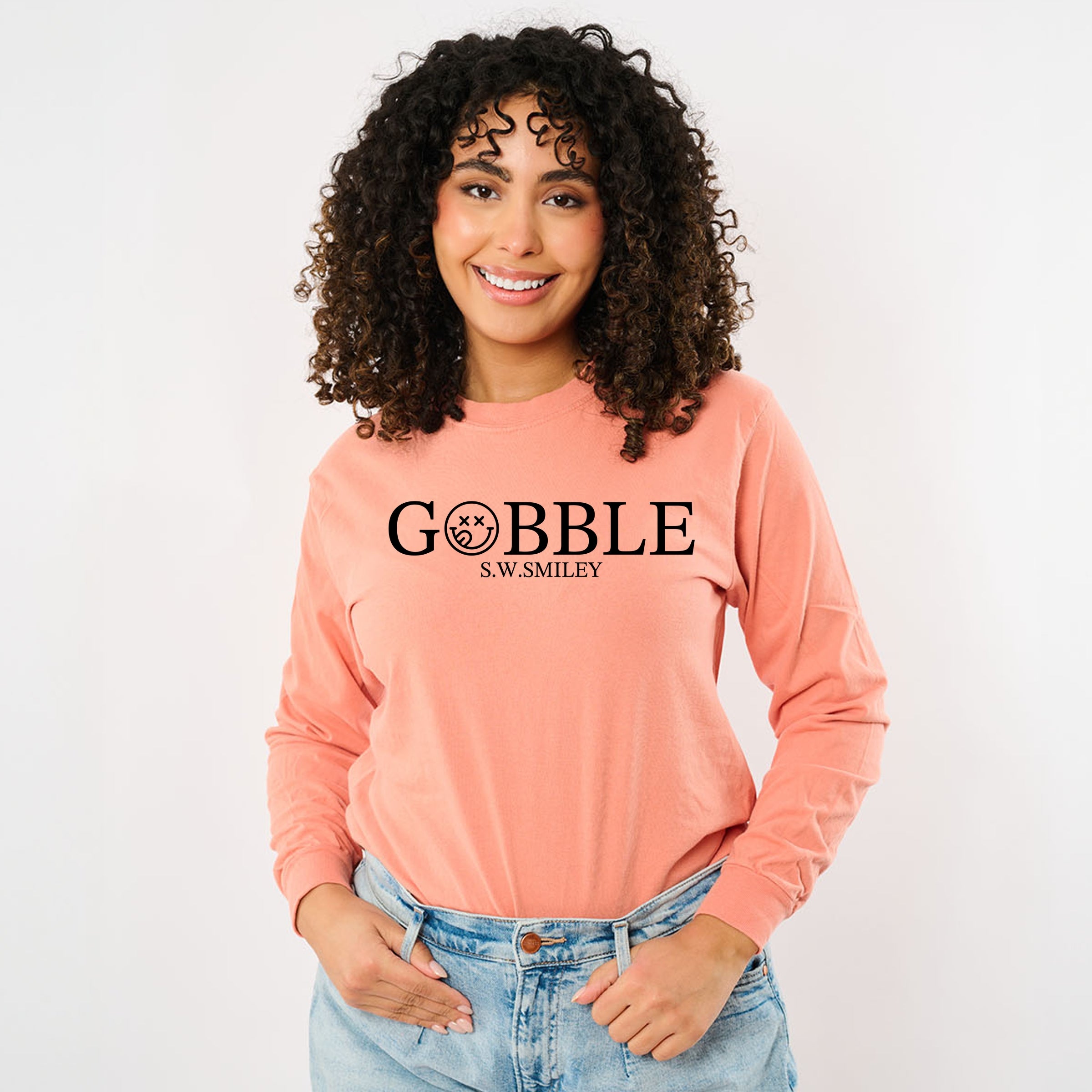 S.W.Smiley Gobble Typewriter - Women's Garment Dyed Long Sleeve Graphic T-Shirt