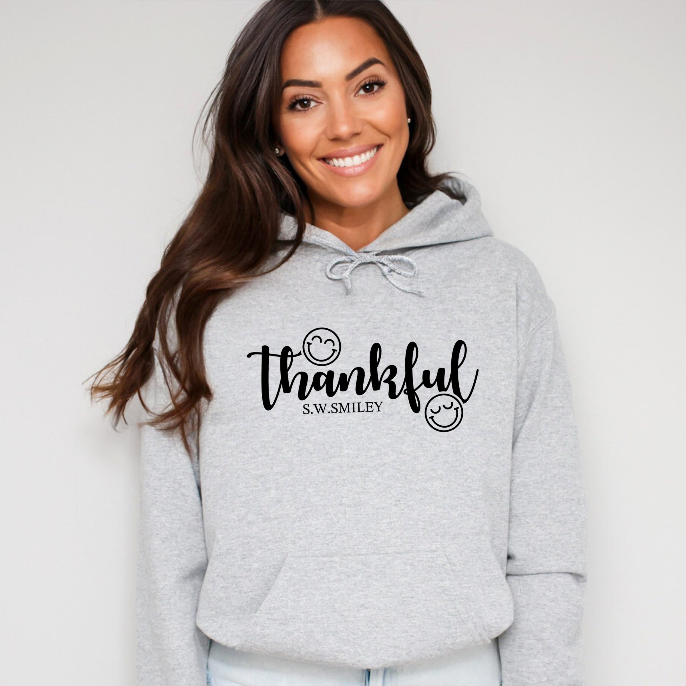 S.W.Smiley Thankful Cursive - Women's Graphic Hoodie