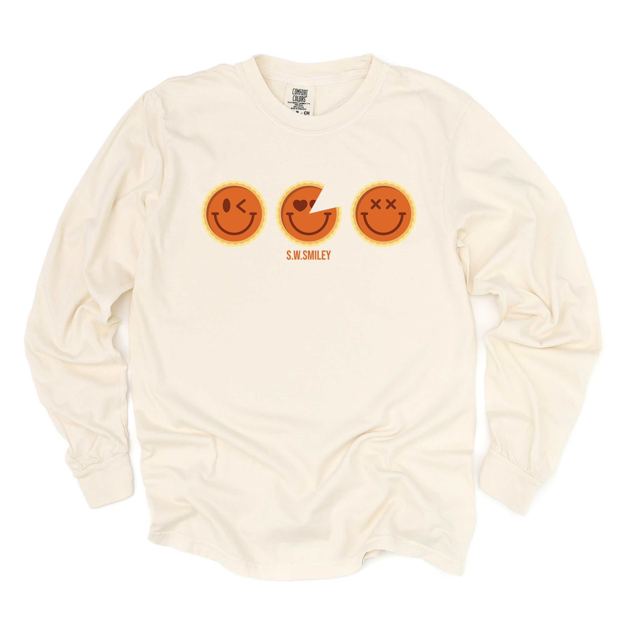 S.W.Smiley Pumpkin Pies - Women's Garment Dyed Long Sleeve Graphic T-Shirt