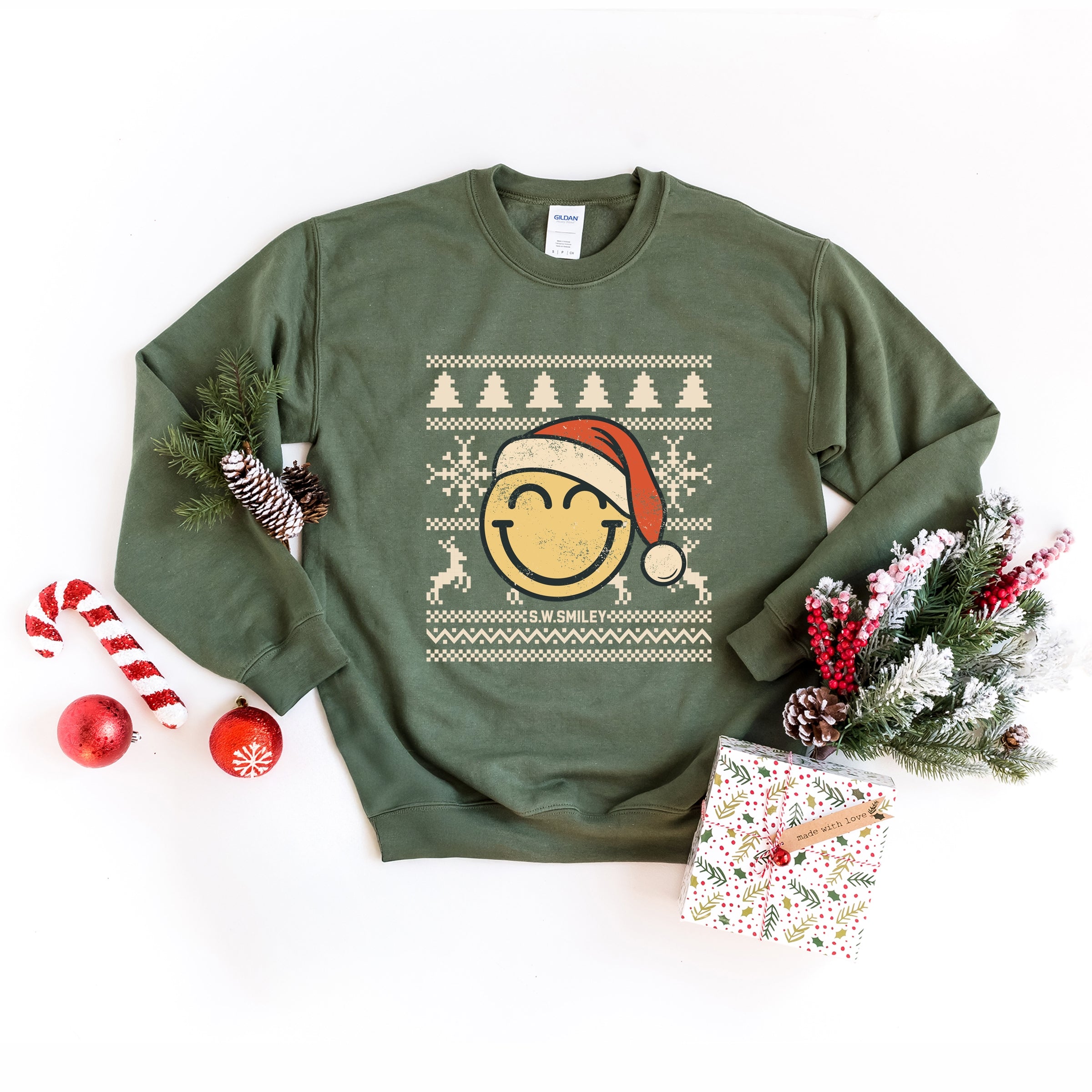 S.W.Smiley Ugly Christmas Sweater Distressed - Women's Graphic Sweatshirt