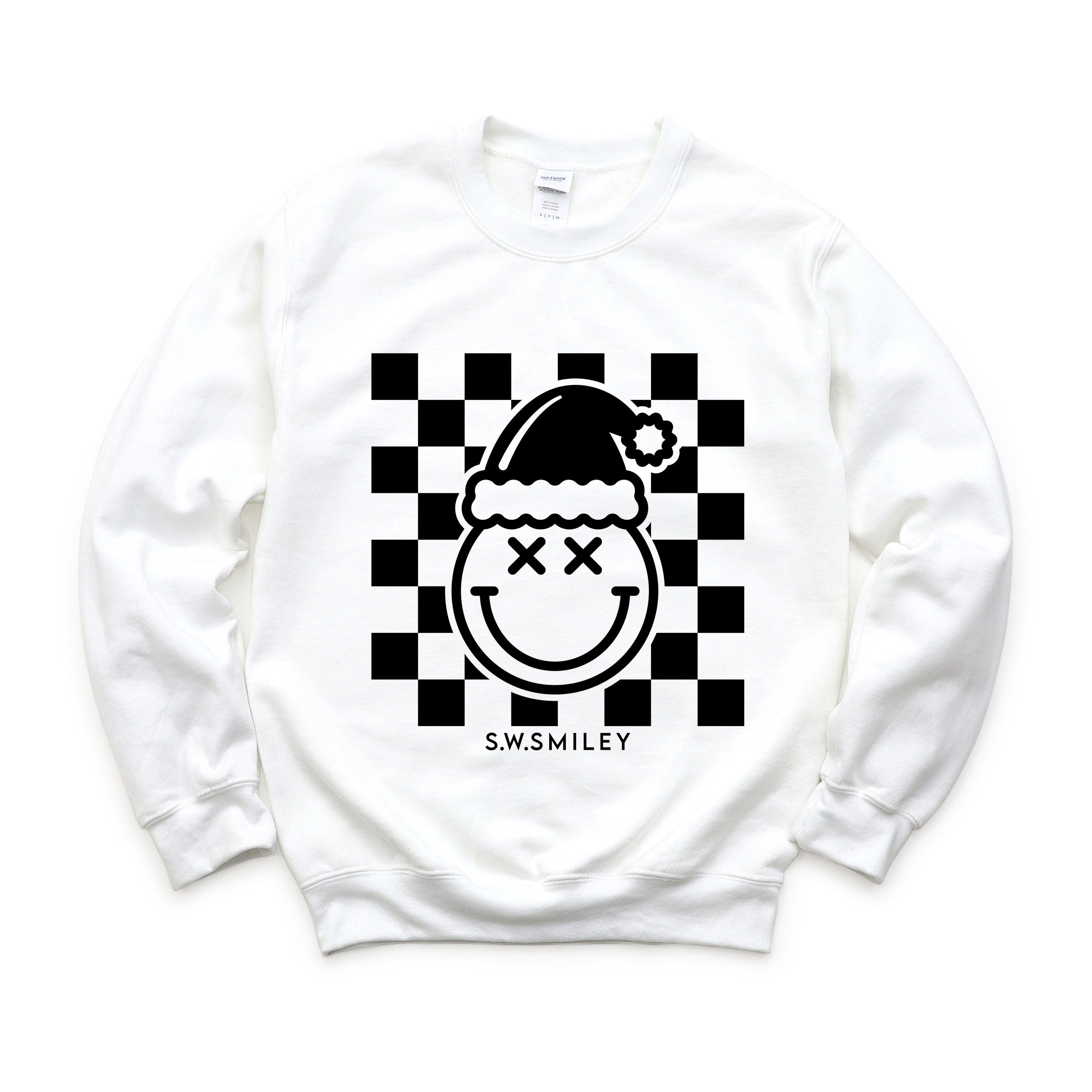 S.W.Smiley Checkered Christmas Wink - Women's Graphic Sweatshirt