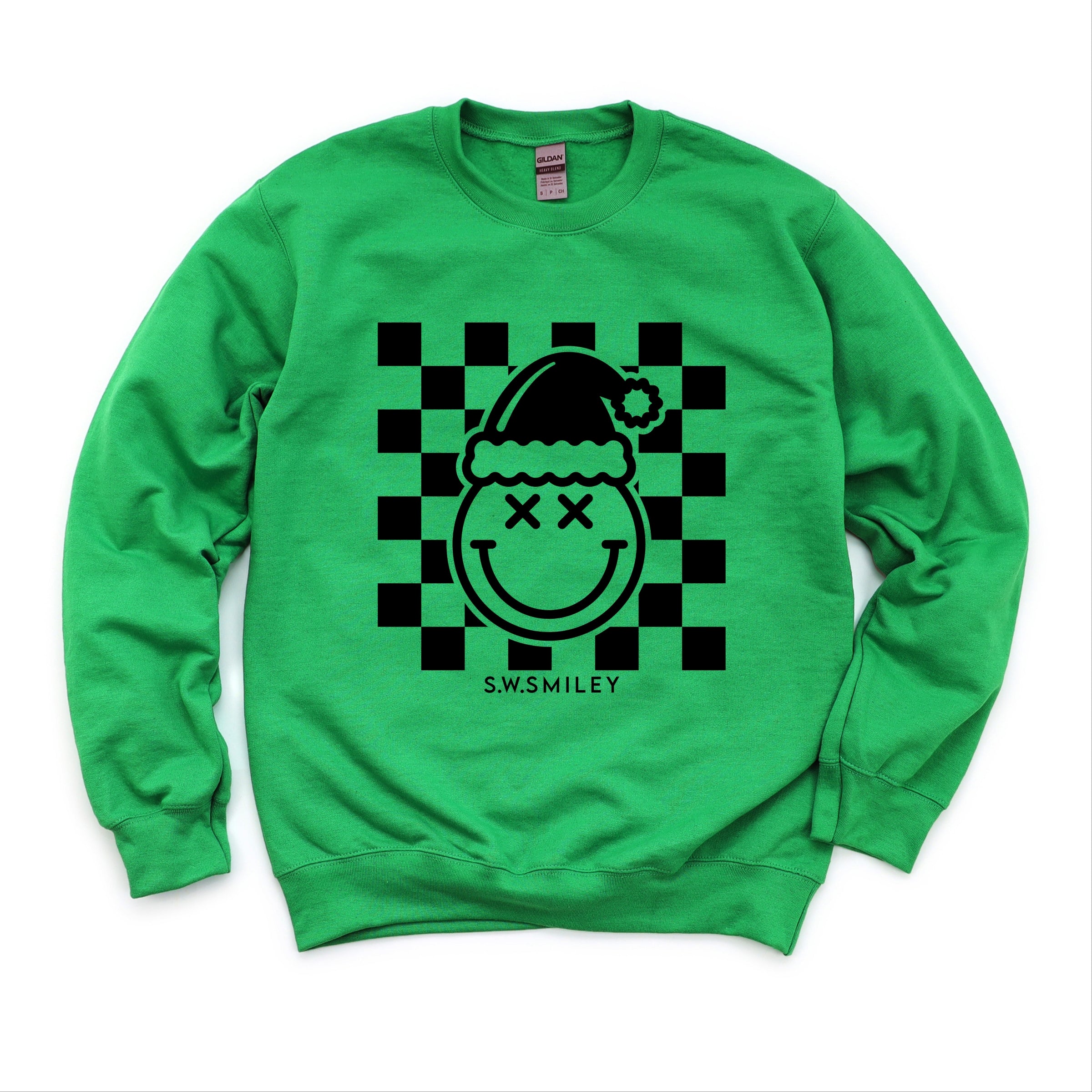 S.W.Smiley Checkered Christmas Wink - Women's Graphic Sweatshirt