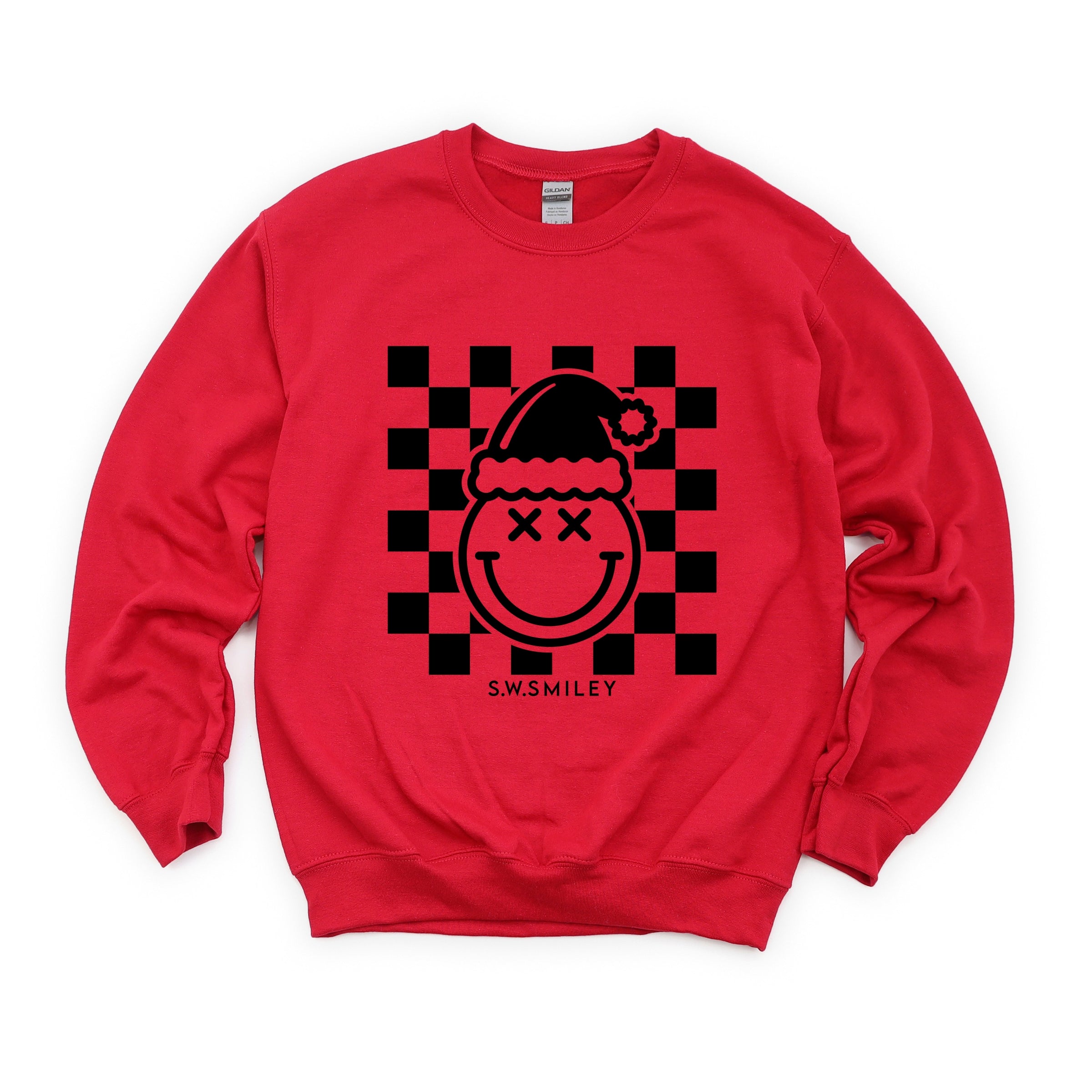 S.W.Smiley Checkered Christmas Wink - Women's Graphic Sweatshirt