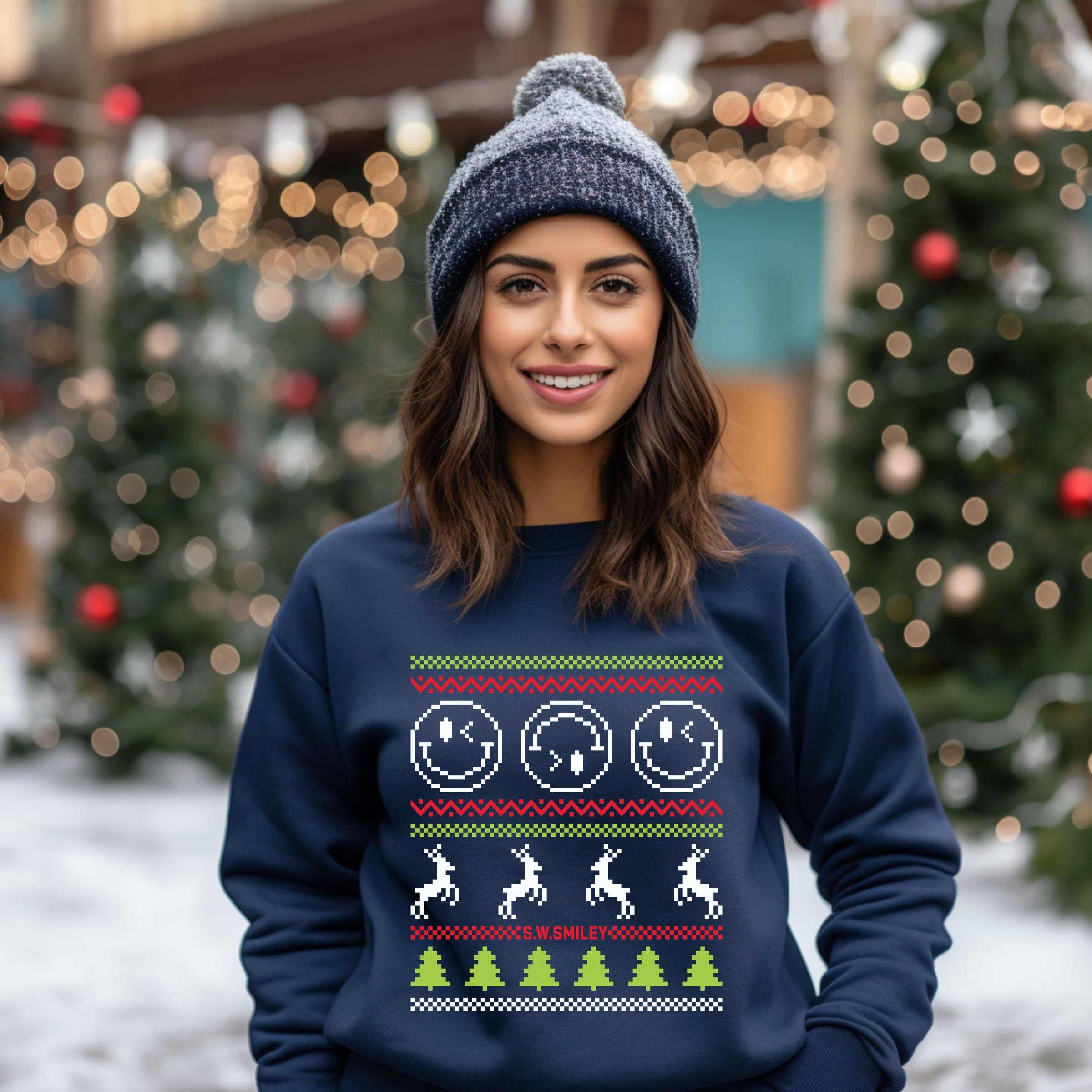 S.W.Smiley Ugly Christmas Sweater Pixels - Women's Graphic Sweatshirt