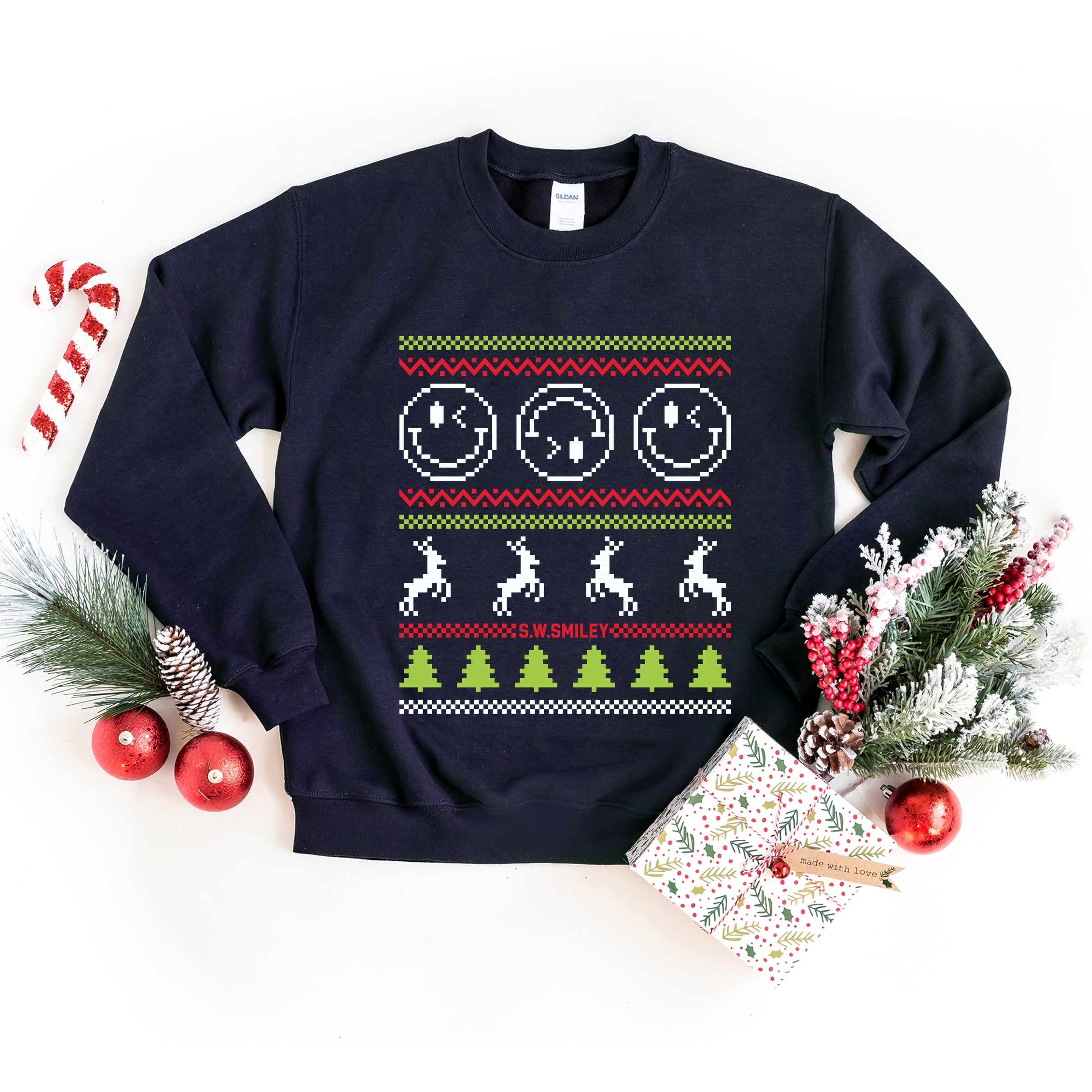 S.W.Smiley Ugly Christmas Sweater Pixels - Women's Graphic Sweatshirt