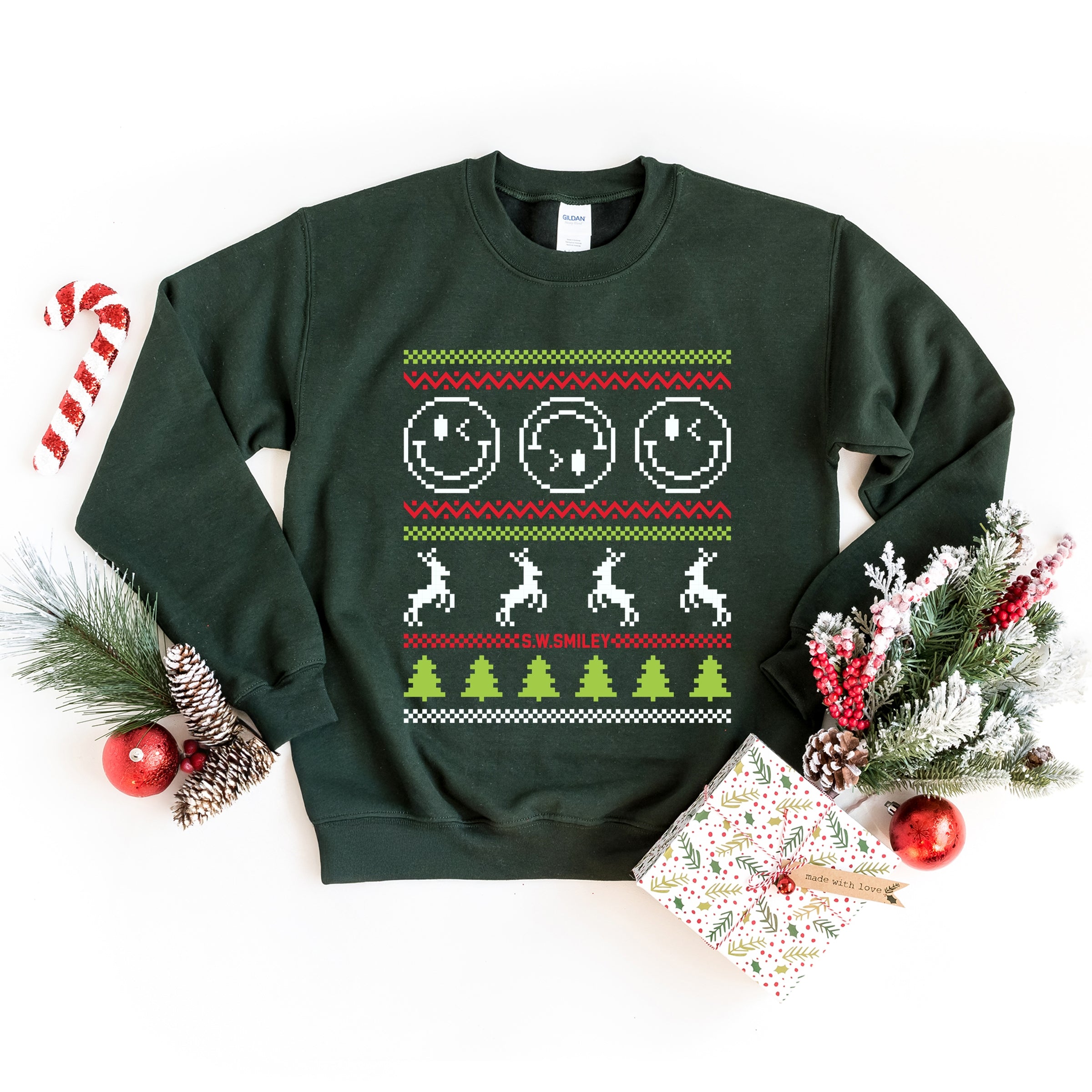 S.W.Smiley Ugly Christmas Sweater Pixels - Women's Graphic Sweatshirt