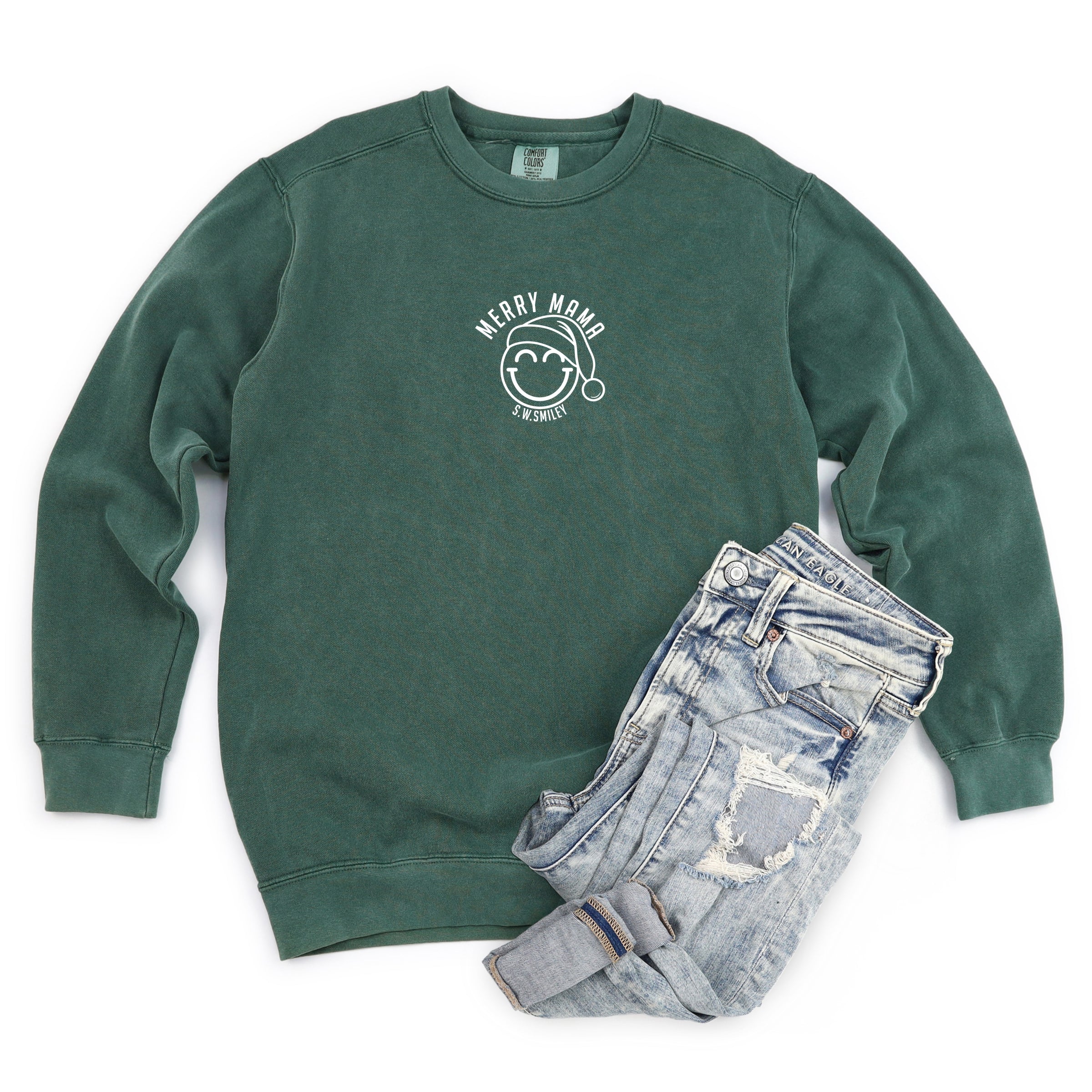S.W.Smiley Merry Mama Outline - Women's Garment Dyed Graphic Sweatshirt