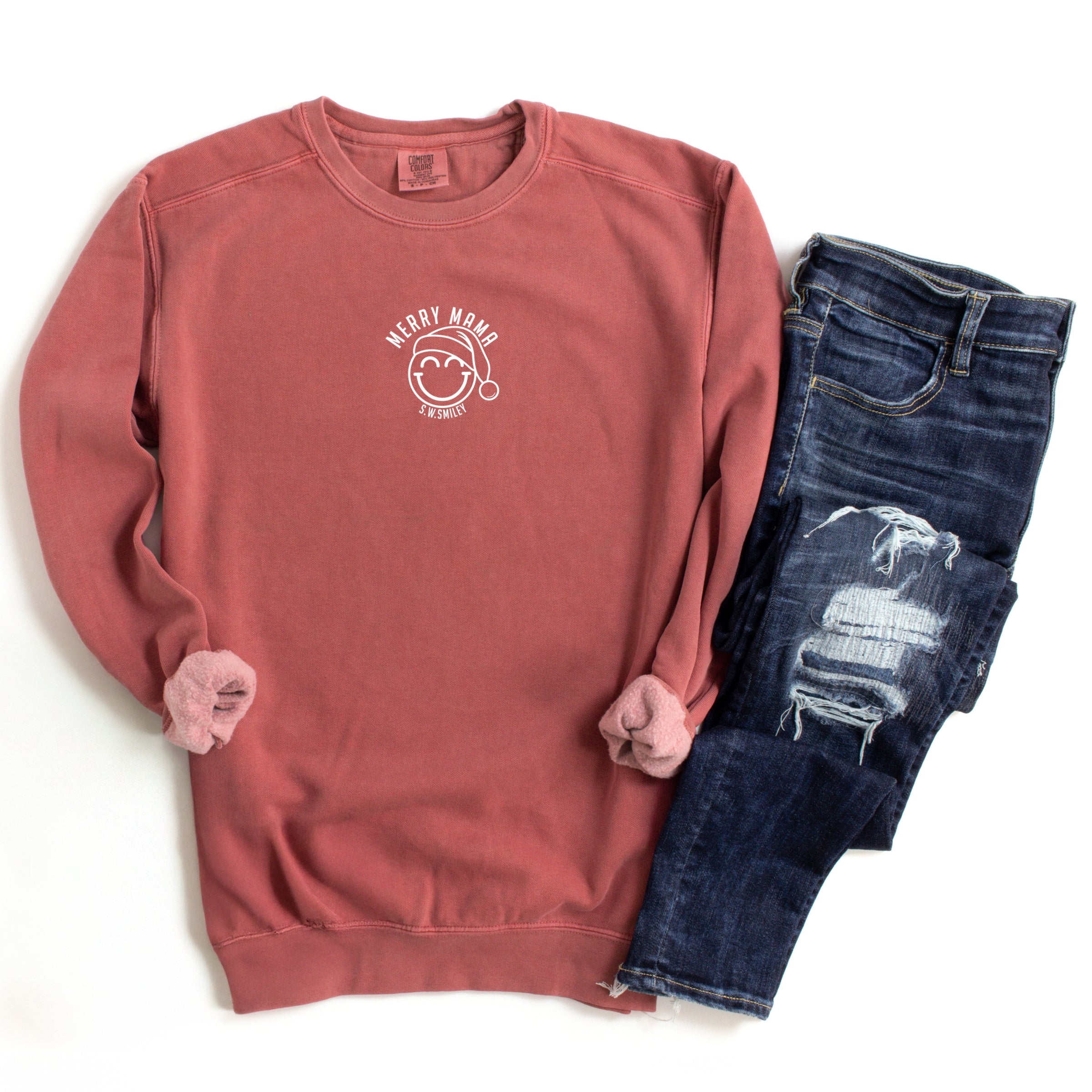 S.W.Smiley Merry Mama Outline - Women's Garment Dyed Graphic Sweatshirt