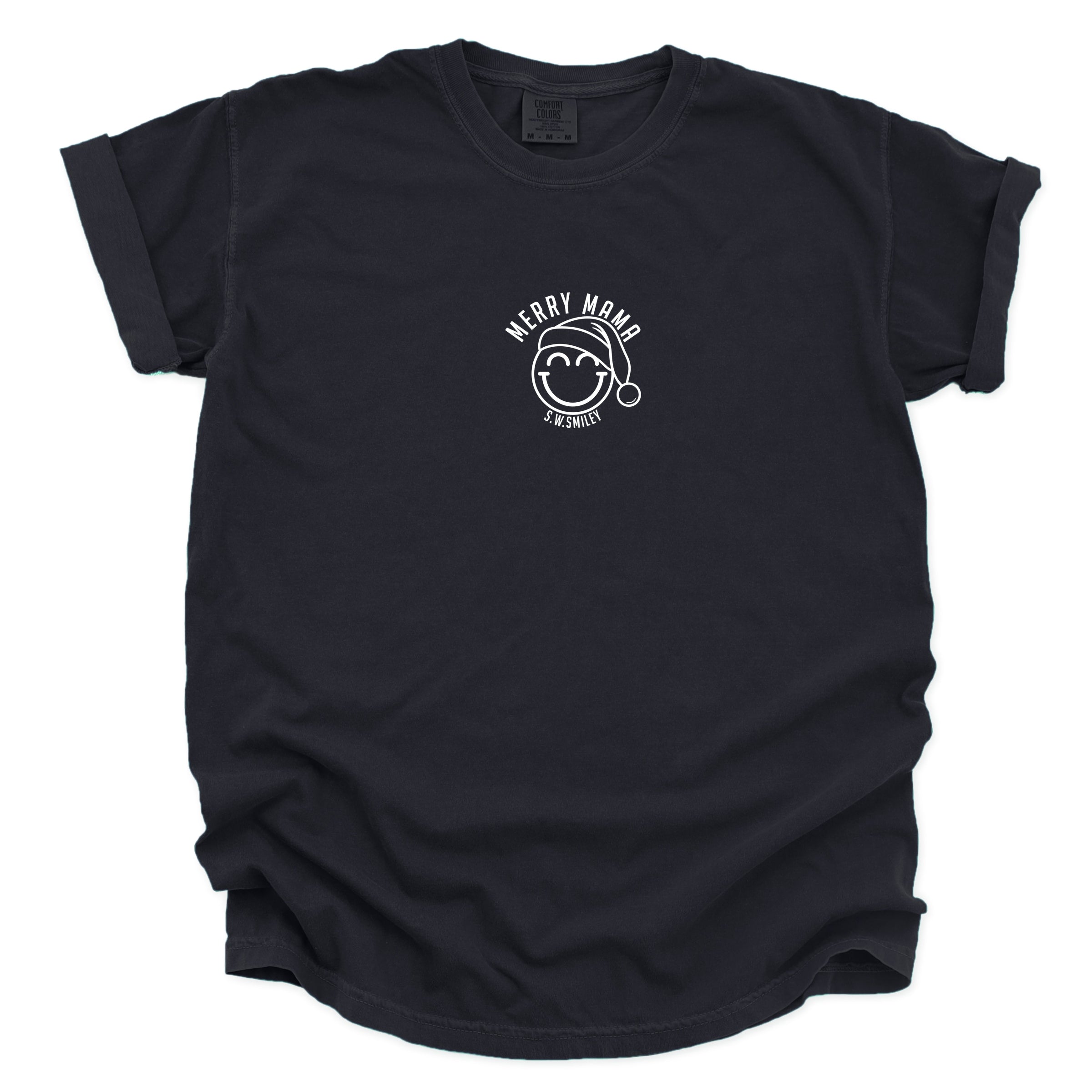S.W.Smiley Merry Mama Outline - Women's Garment Dyed Graphic T-Shirt